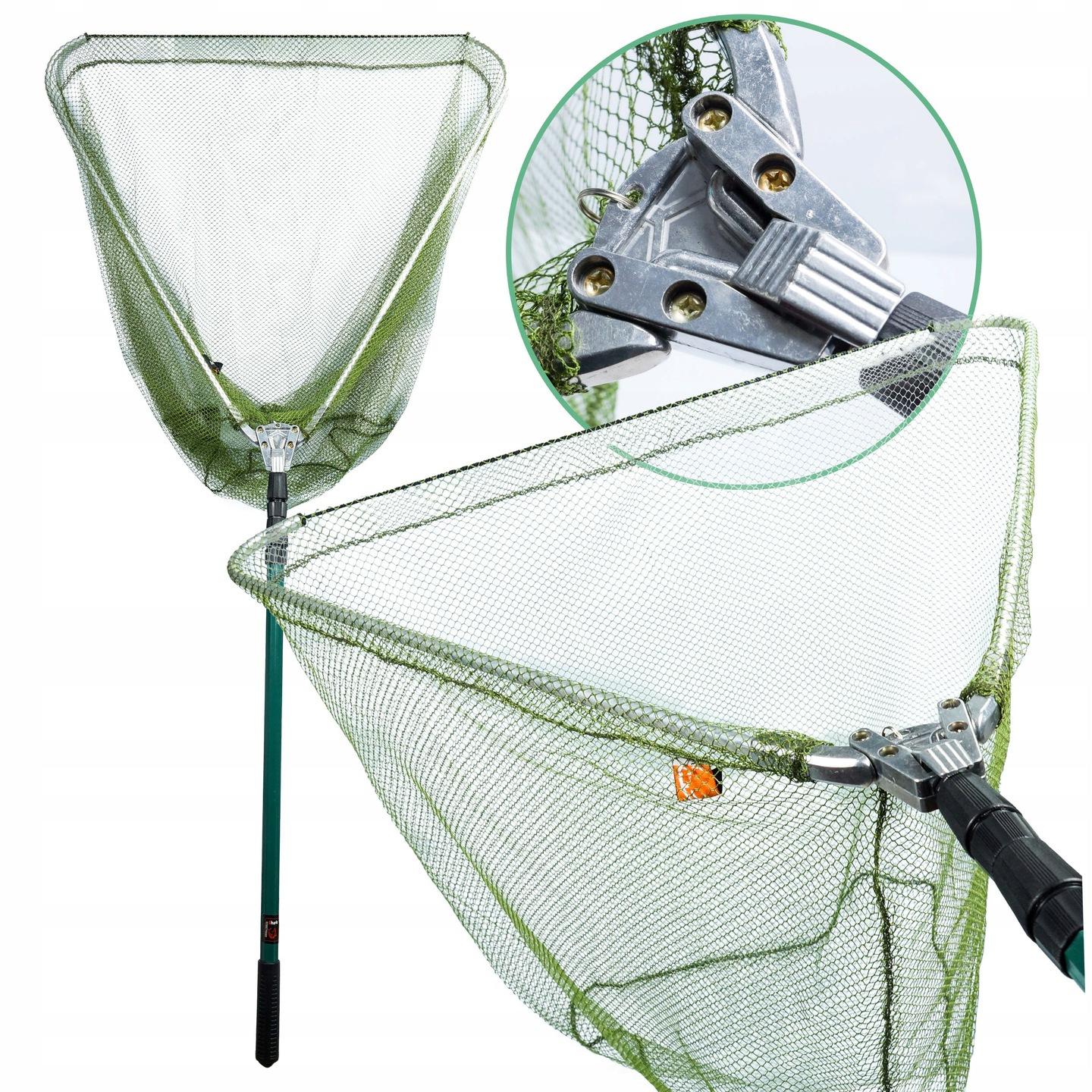 Image of Folding Telescopic Fishing Landing Net 220 Cm Basket 60x60 Cm Large Strong Deep Mesh For Fish Hokkaido Extendable Metal Clip Triangular Universal Spinning Bottom Carp Pike Perch Safe For Fish