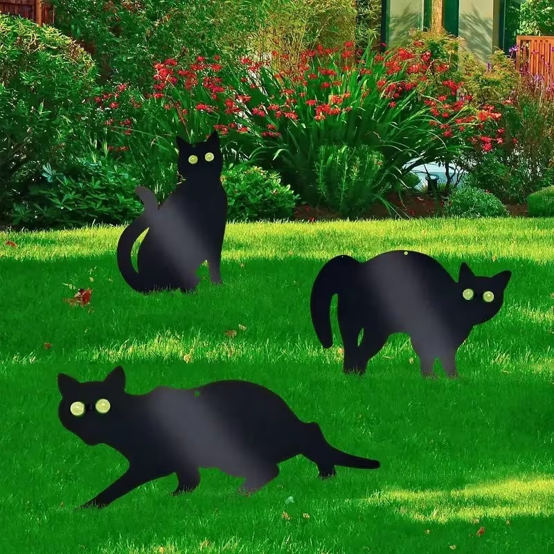 pack of 3   bird animal fox pest scarers repeller rodent deterrent garden scare cats humane control outdoor statues with reflective eyes