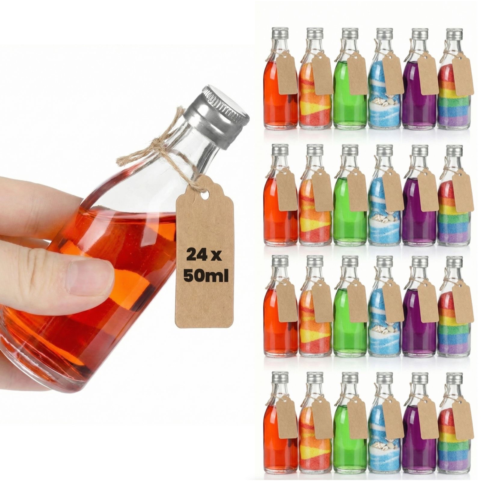 E-shop 24 x 50 ml kleine Glasfläschchen mit Deckel, Mini für Hochzeitsgeschenkset Gastgeschenke