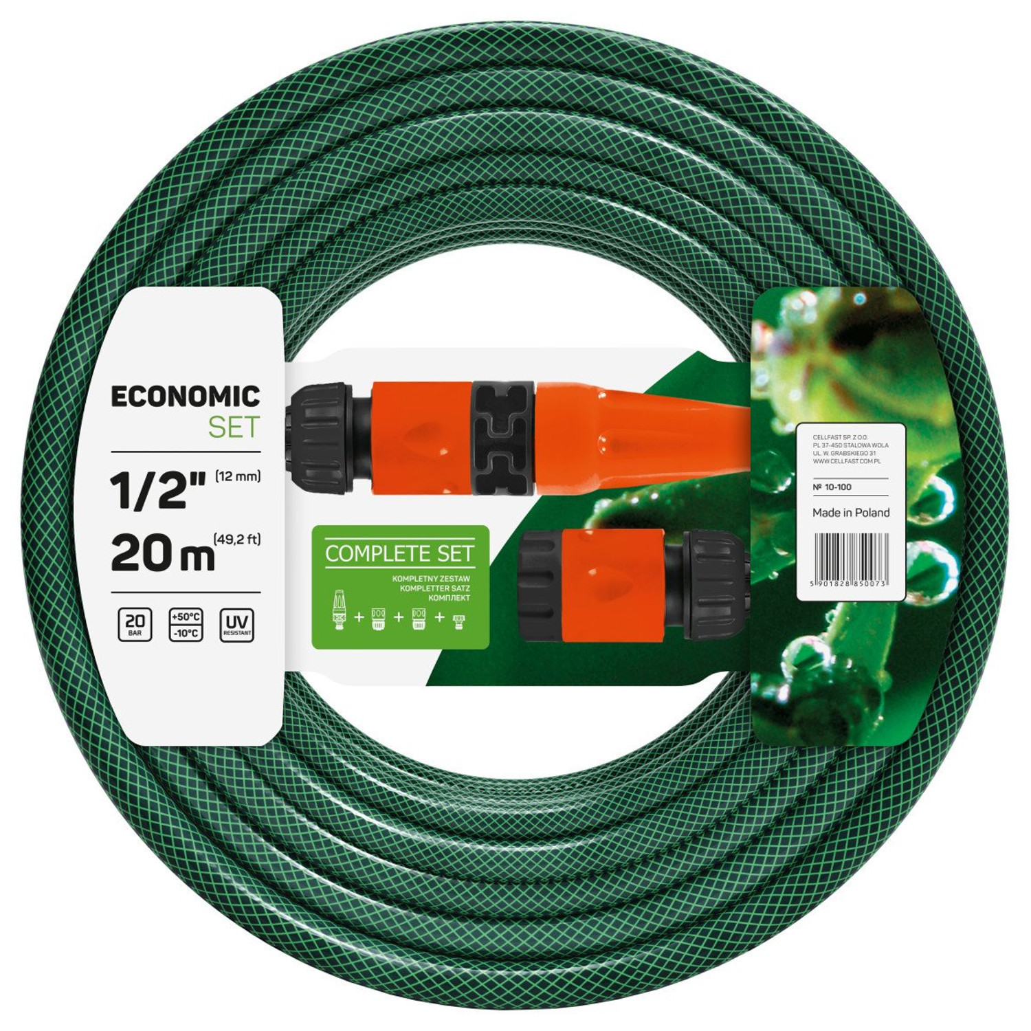 Garden Hose Set 20m 1/2" Plus Sprinkler Cellfast
