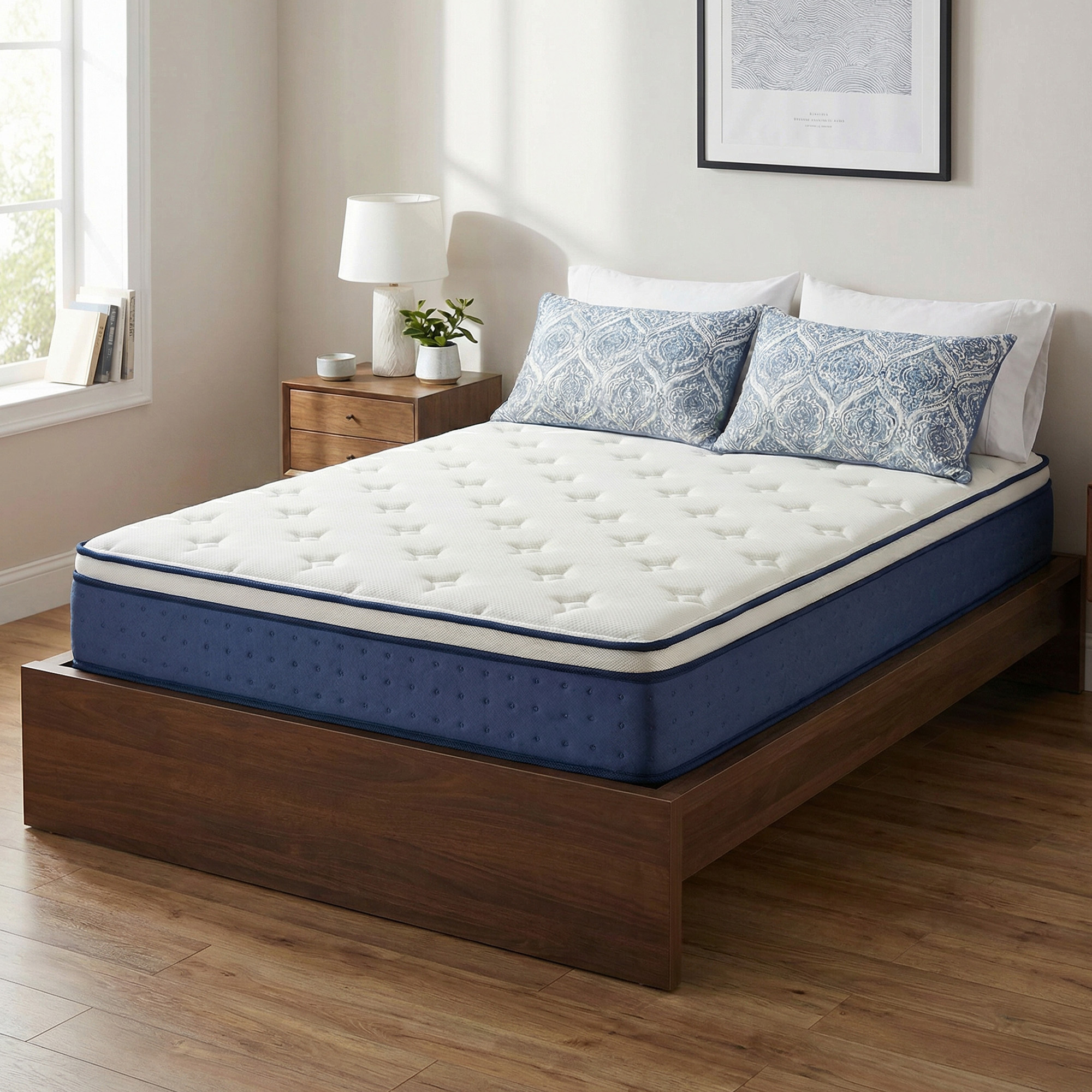 140 x 190 x 25 cm matelas à   de   gel,   ressorts ensachés, soutien 7 zones, housse respirante, bleu