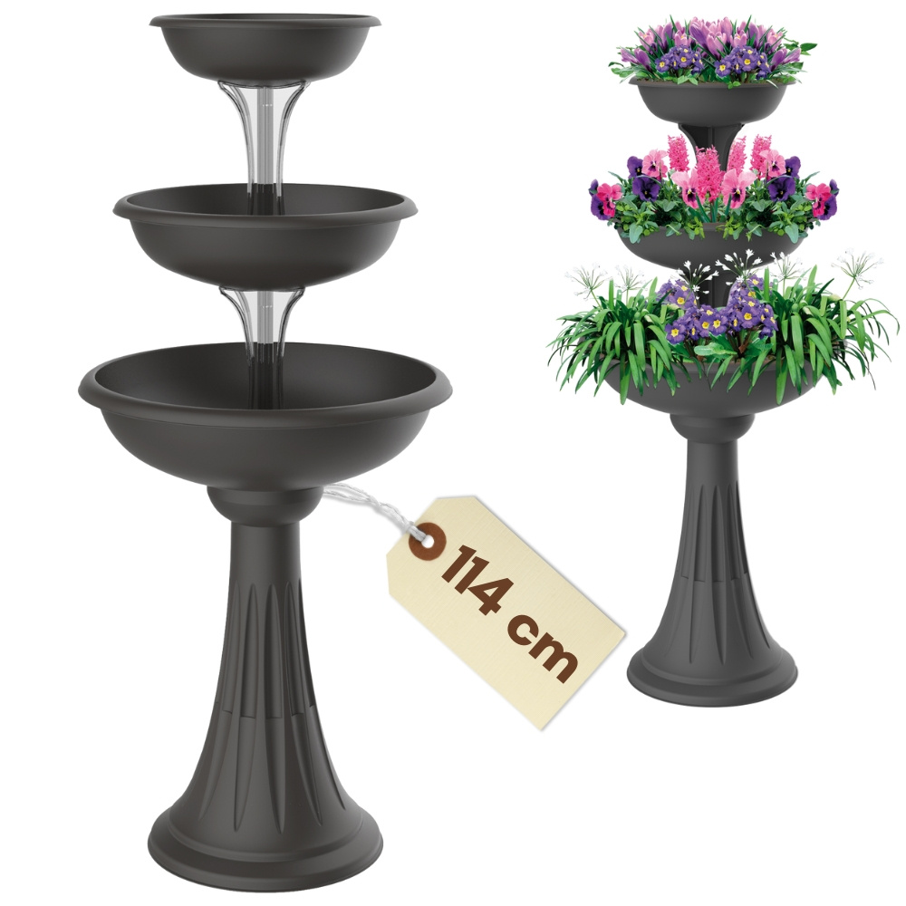 Image of Flower Stand With 3 Bowls, Plant Tower, Plant Column, White, Tall Outdoor Plant Stand, Flower Column, Plant Stand For Outdoors