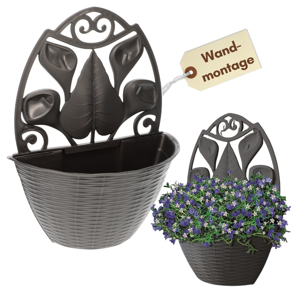 Image of White Wall-mounted Flower Pot, Wall Planter, Wall Vase, Outdoor Hanging Plant Holder, Rattan-look Wall Planter