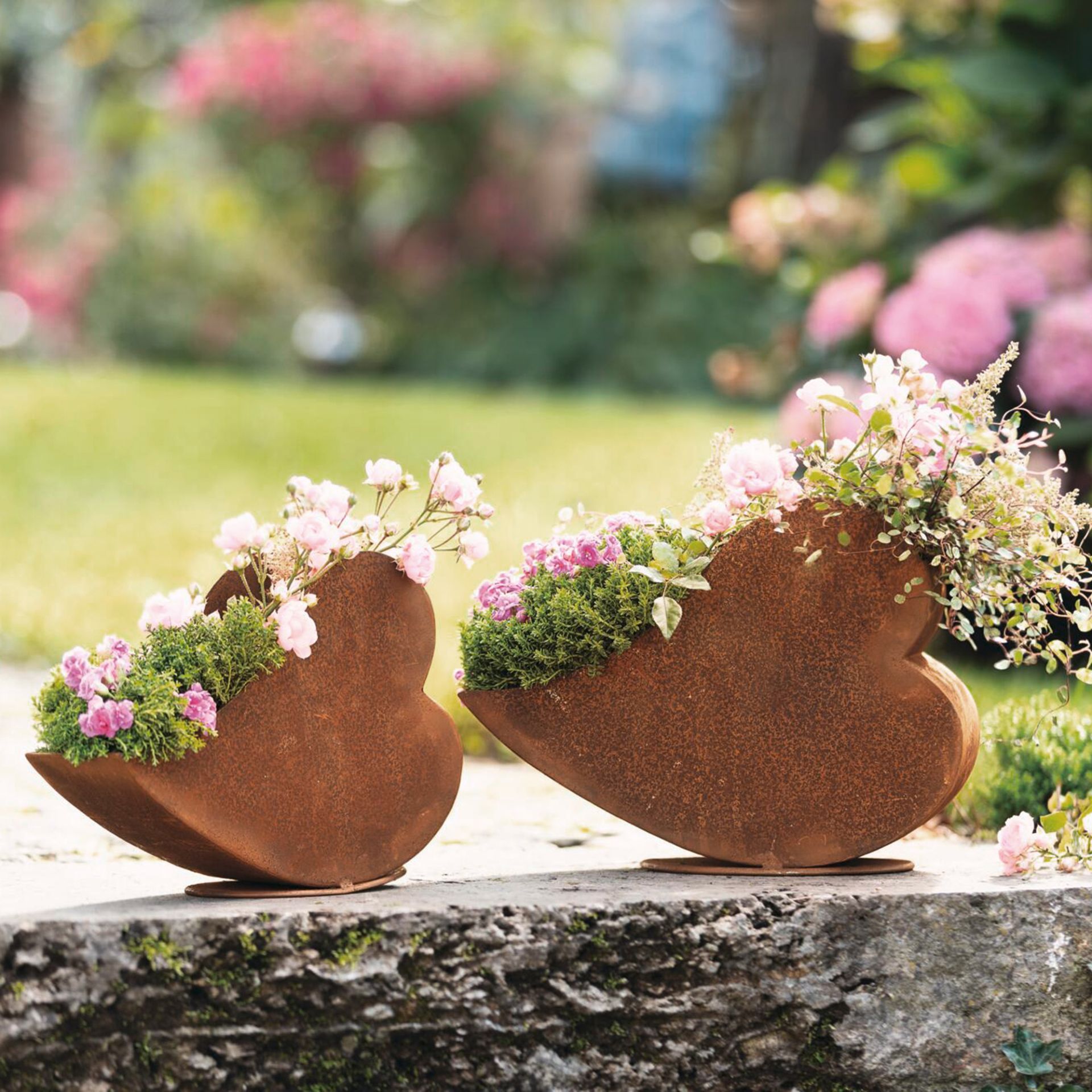 Image of 2x Metal Planters "heart" In Rust Finish, Lying, Flower Pot, Plant Pot, Plant Container, Garden Decoration For Outdoor
