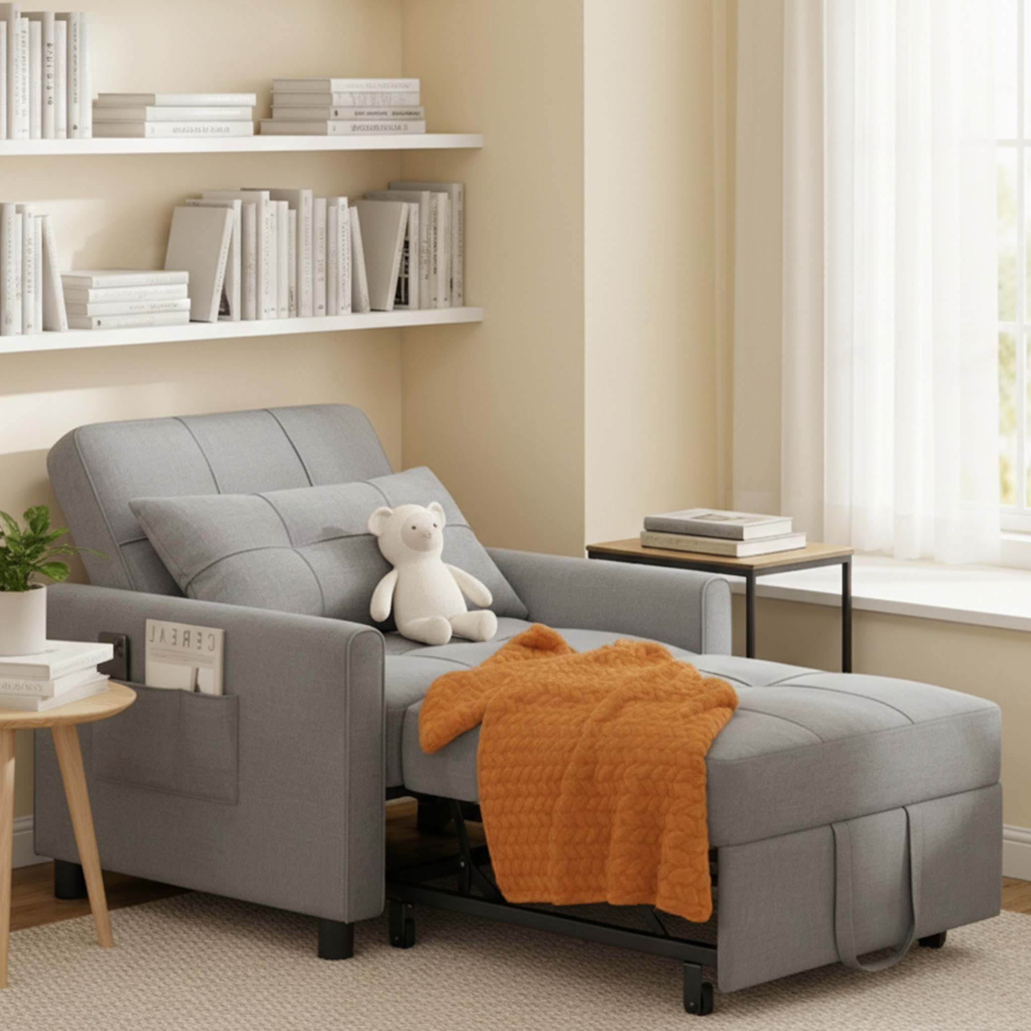 Image of Folding Sofa 78x174x40 Gray | Fabric Material