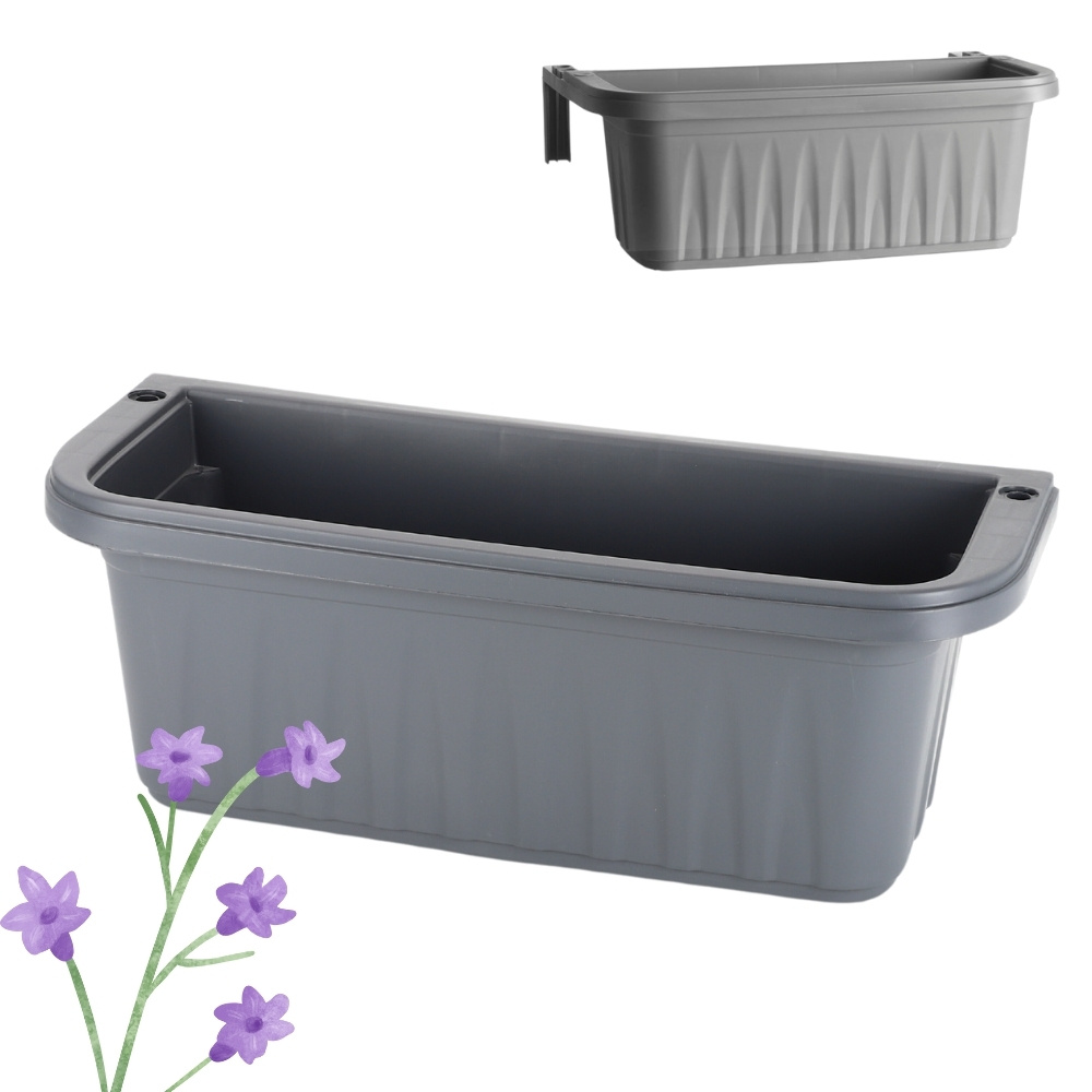 Balcony Flower Box With Bracket, Planter Box With Water Reservoir, No-drill Railing Box For Balcony Railings, White, 50 Cm