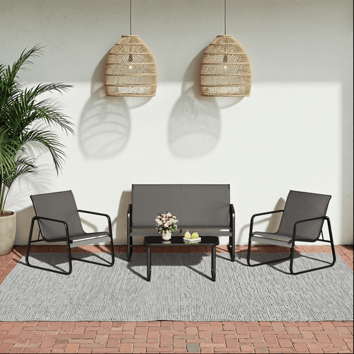 garden set for with 3 chairs table metal frame for balcony pool area black wr250