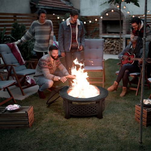 fire pit set 3 in 1 round log burner with high temp outdoor fireplace with bbq grill log grate poker rain cover suitable for garden patio camping picnic