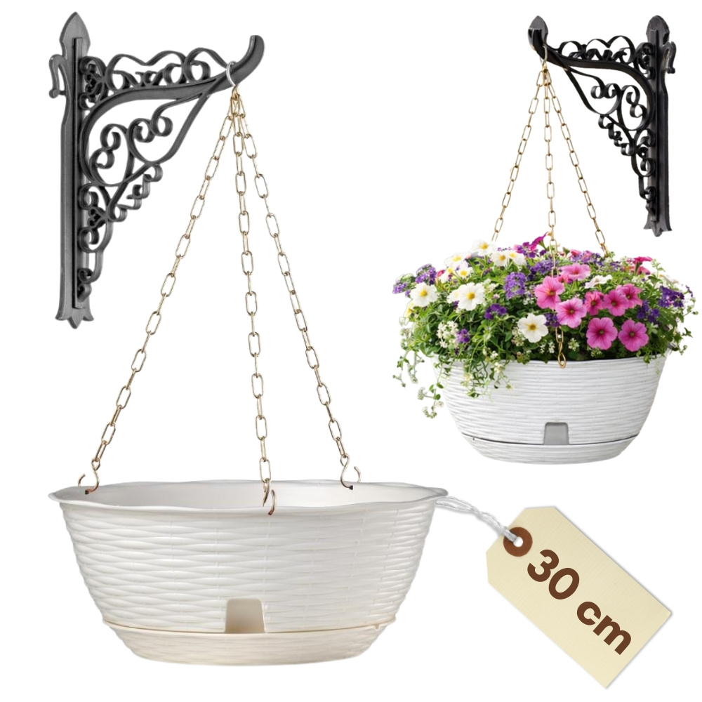 Image of Flower Sign Flower Pot Hanging Flower Pot Plant Pot Hanging Flower Sign With Wall Bracket Hanging Pot Hanging Flower Basket Chain Coaster White