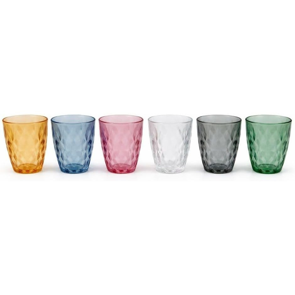 TEMU cecaro group �� Set 6 Bicchieri in Vetro Linea Diamond 280 ml | Bicchieri Acqua e Cocktail Diamante | Colori Misti, Lavabili in Lavastoviglie