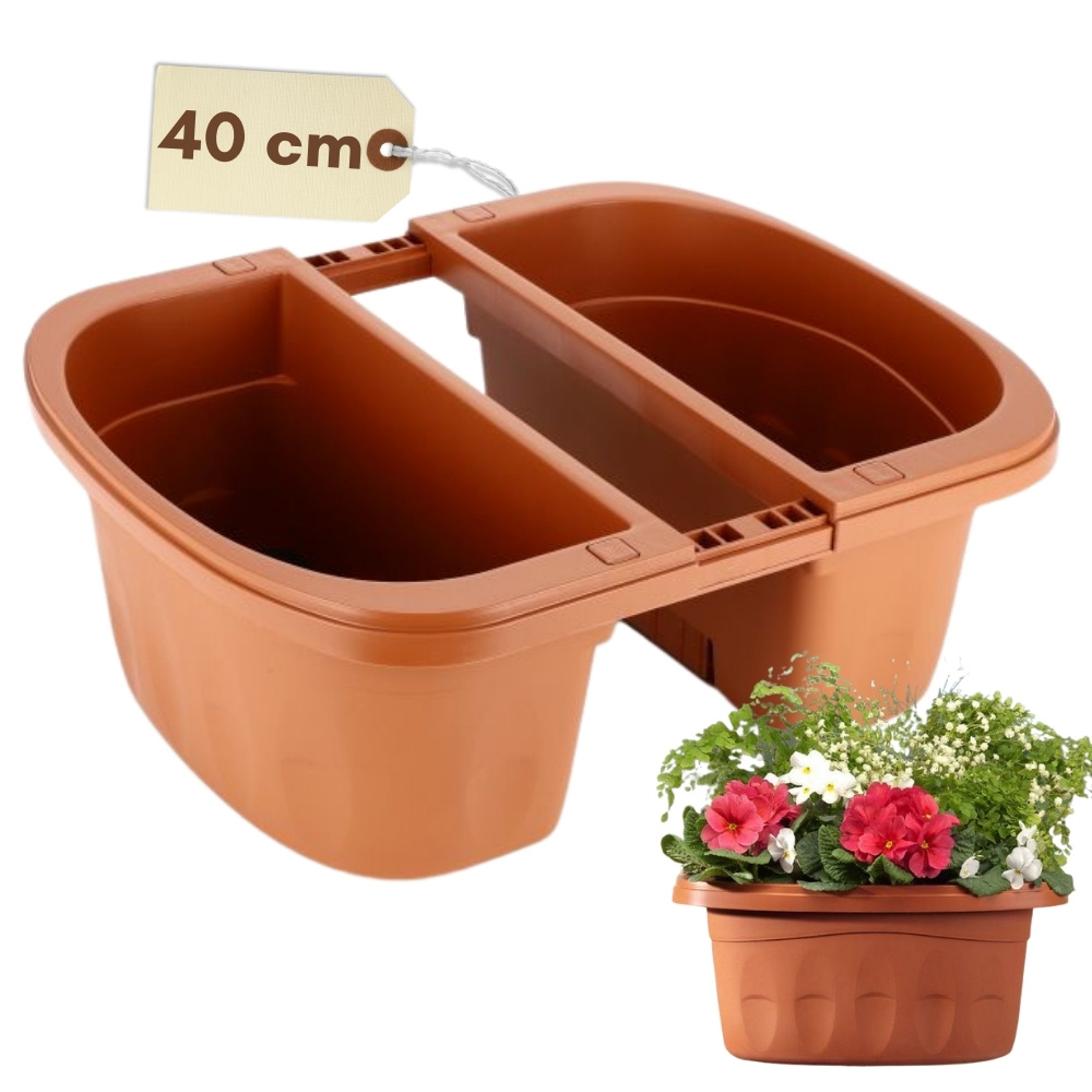 Image of Balcony Flower Box, Double-sided Balcony Planter With Bracket, Flower Box With Water Reservoir, Plant Box For Railing, No-drill Railing Planter, White, 40 Cm