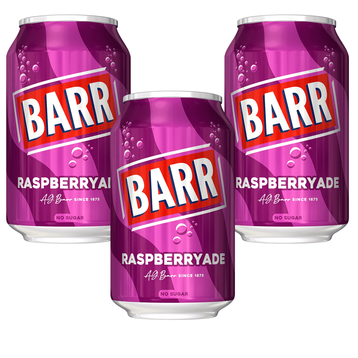 TEMU Barr Raspberryade No Sugar 330ml Cans - Pack Of 3 Fruity Fizzy Soft Drinks