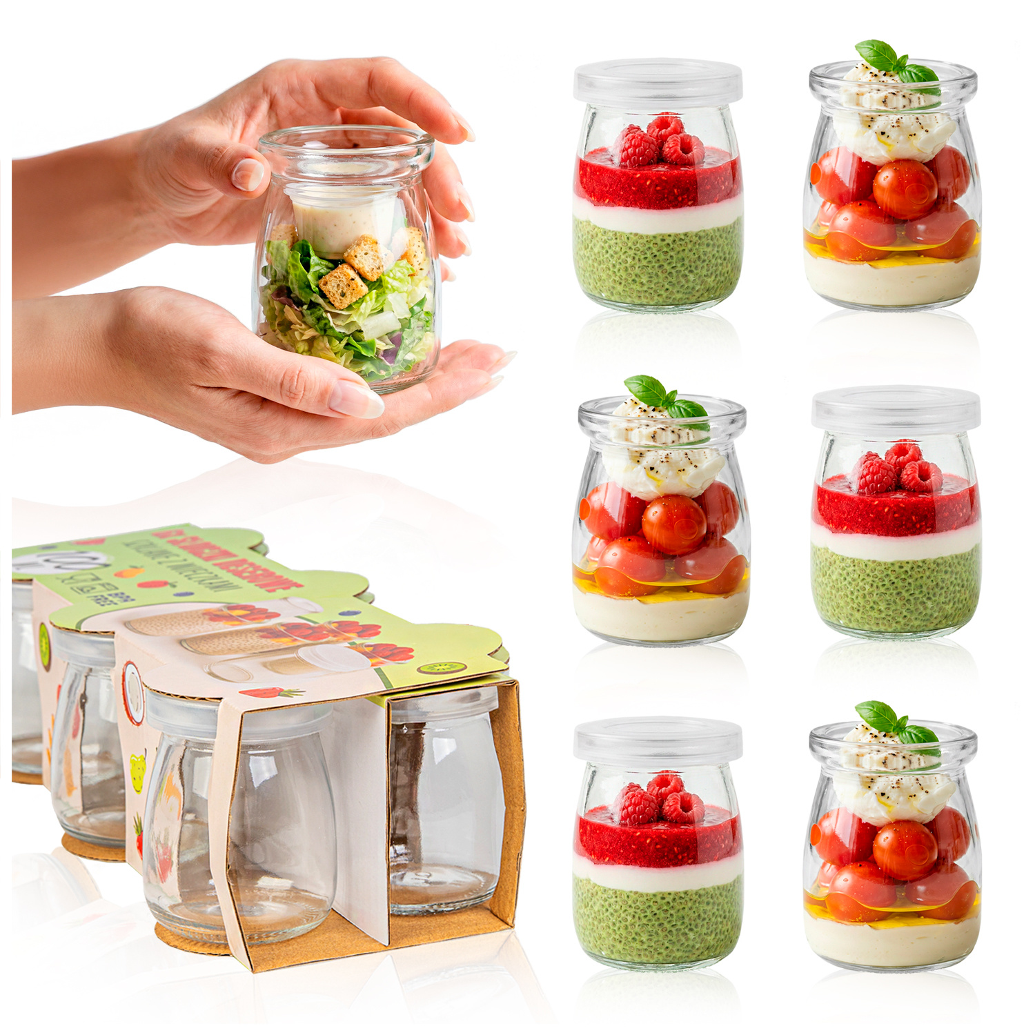 TEMU Lot de 12 pots en verre de 100 ml, coupes à glace, récipients avec couvercles pour desserts, sauces, dégustations, gelées, individuelles