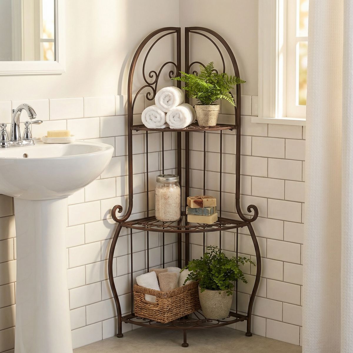 E-shop Eckregal aus eisen / Standregal / Pflanzenständer / Badezimmerregal / Gartenregal / Bücherregal 92cm