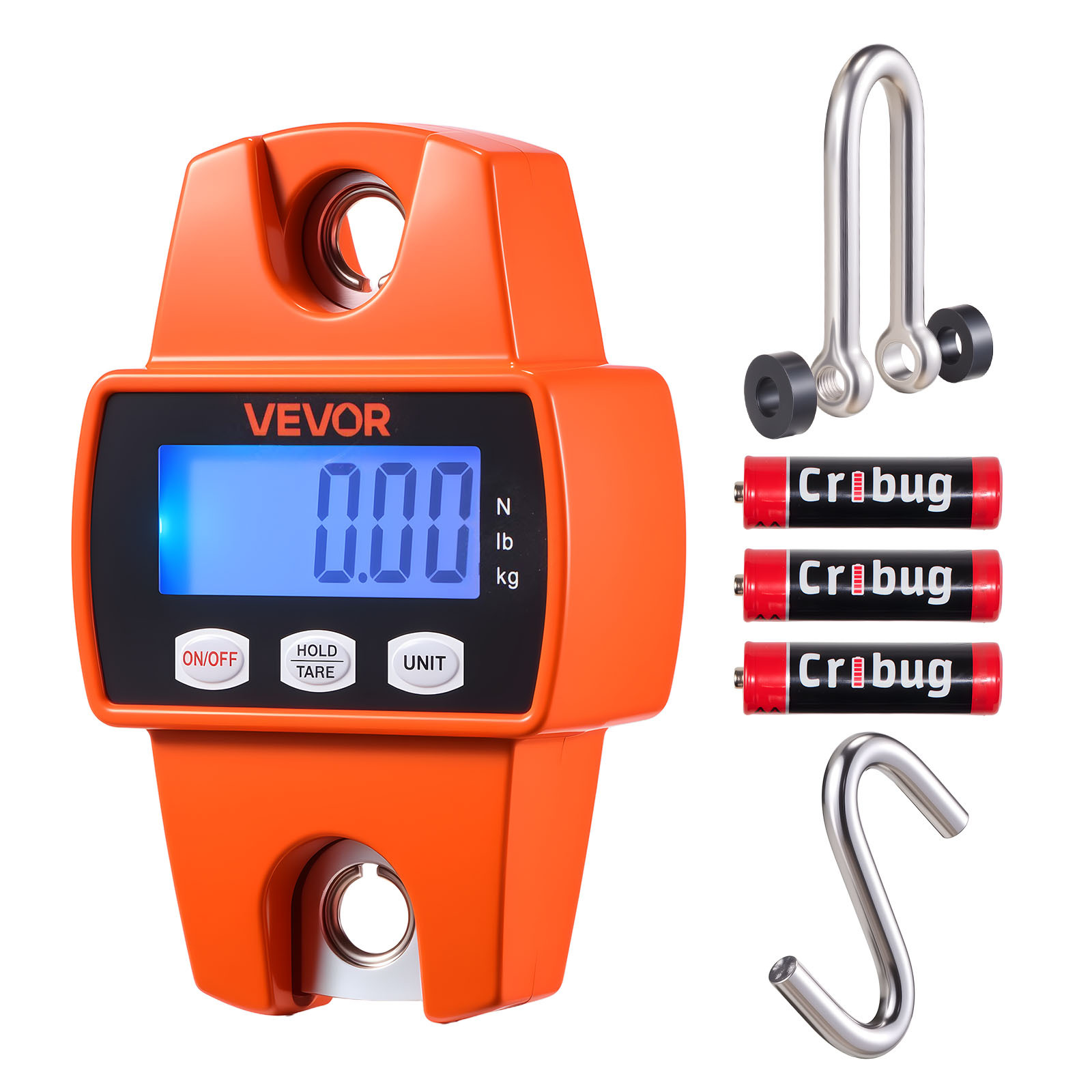 Vevor Digital Crane Scale, 660 Lbs/300 Kg , Handheld Hanging Scale With Cast Aluminum Case & Lcd Display, Division & 3 Unit Switch, Portable Design For Farm Hunting Fishing, Orange