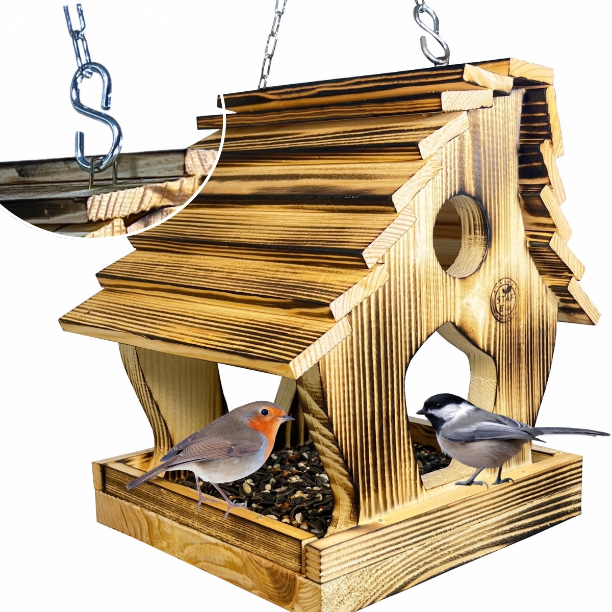Wood Birdhouse, Sturdy, With Chain – Wild Bird Feeder, Garden Decoration, Decorative Bird Shelter