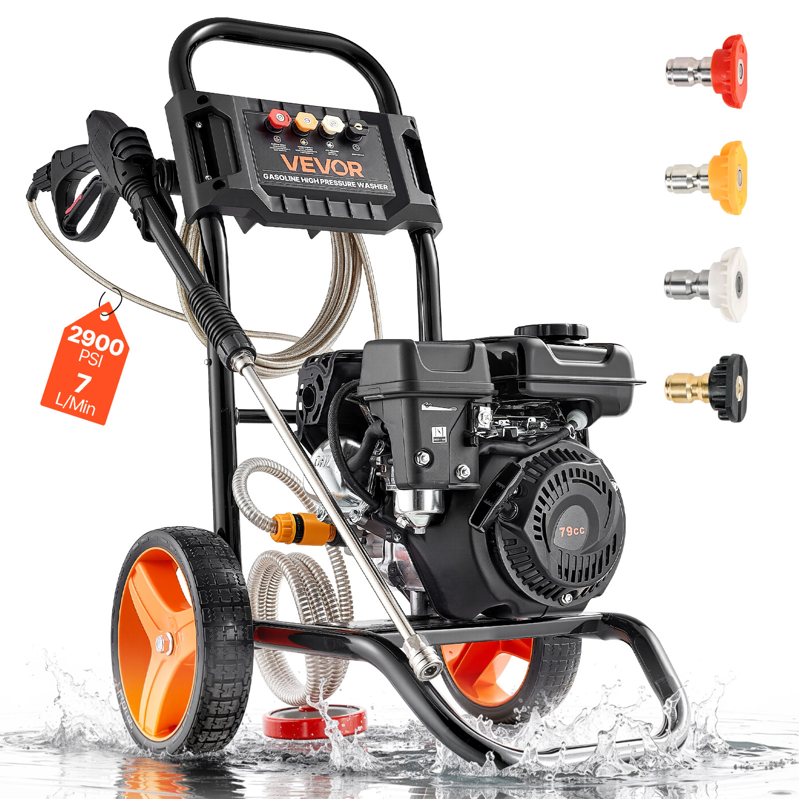 TEMU Vevor Gas Pressure Washer 2900 Psi And L/min, Upgrade Aluminum Pump With Spray Gun And Wand, 4 Nozzle Set, Gas Powered Pressure Washer For Cars,