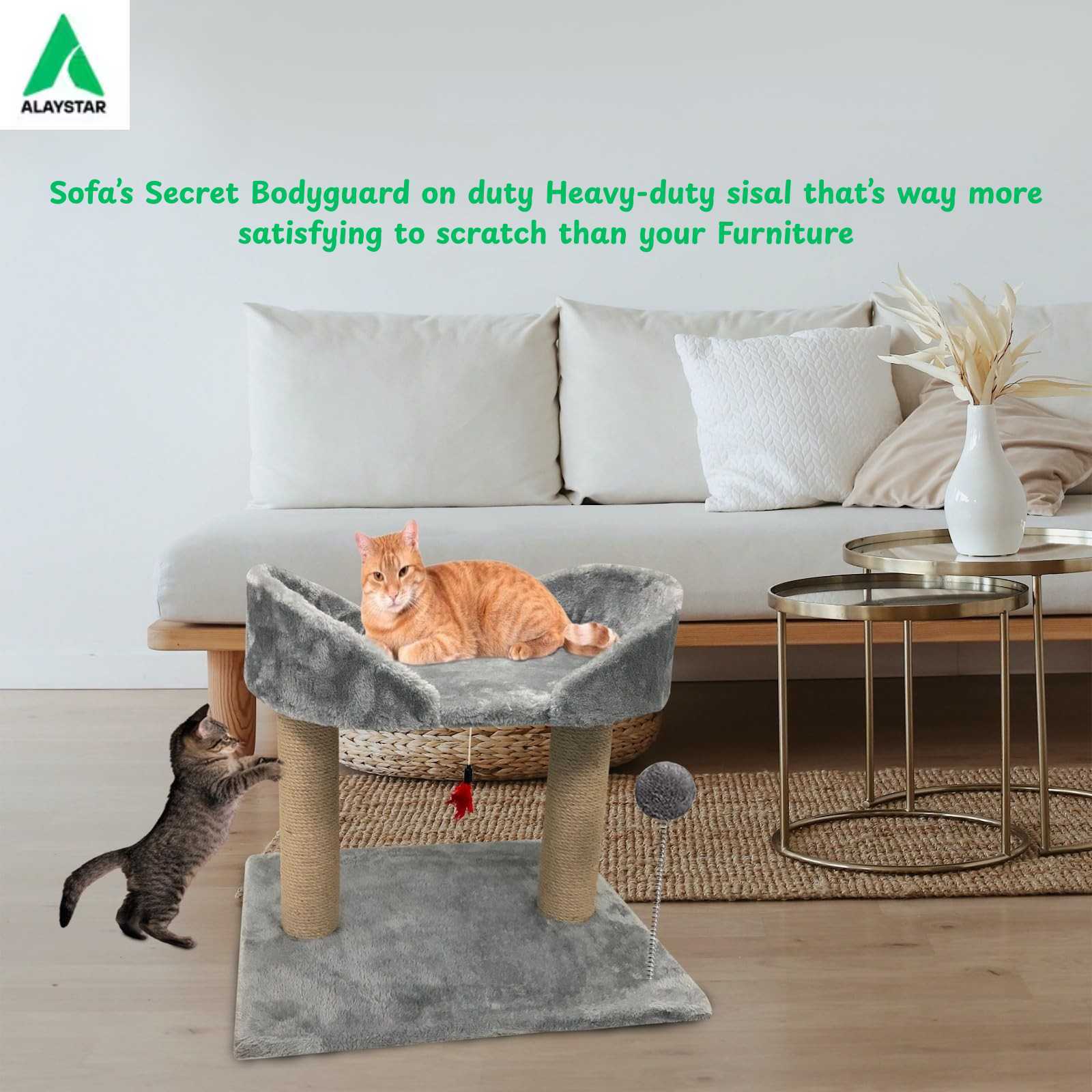 Large Cat Scratcher Bed with Natural Sisal Post