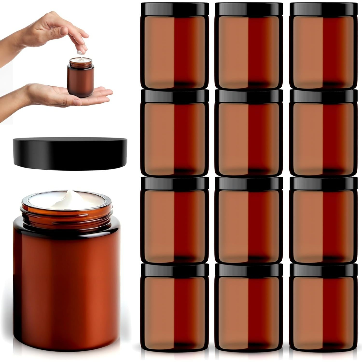 TEMU Amber Glass Jars With Lids - Brown Travel Cosmetic Containers With Spatula - Uv Protection For Powder, Lotion And Cream