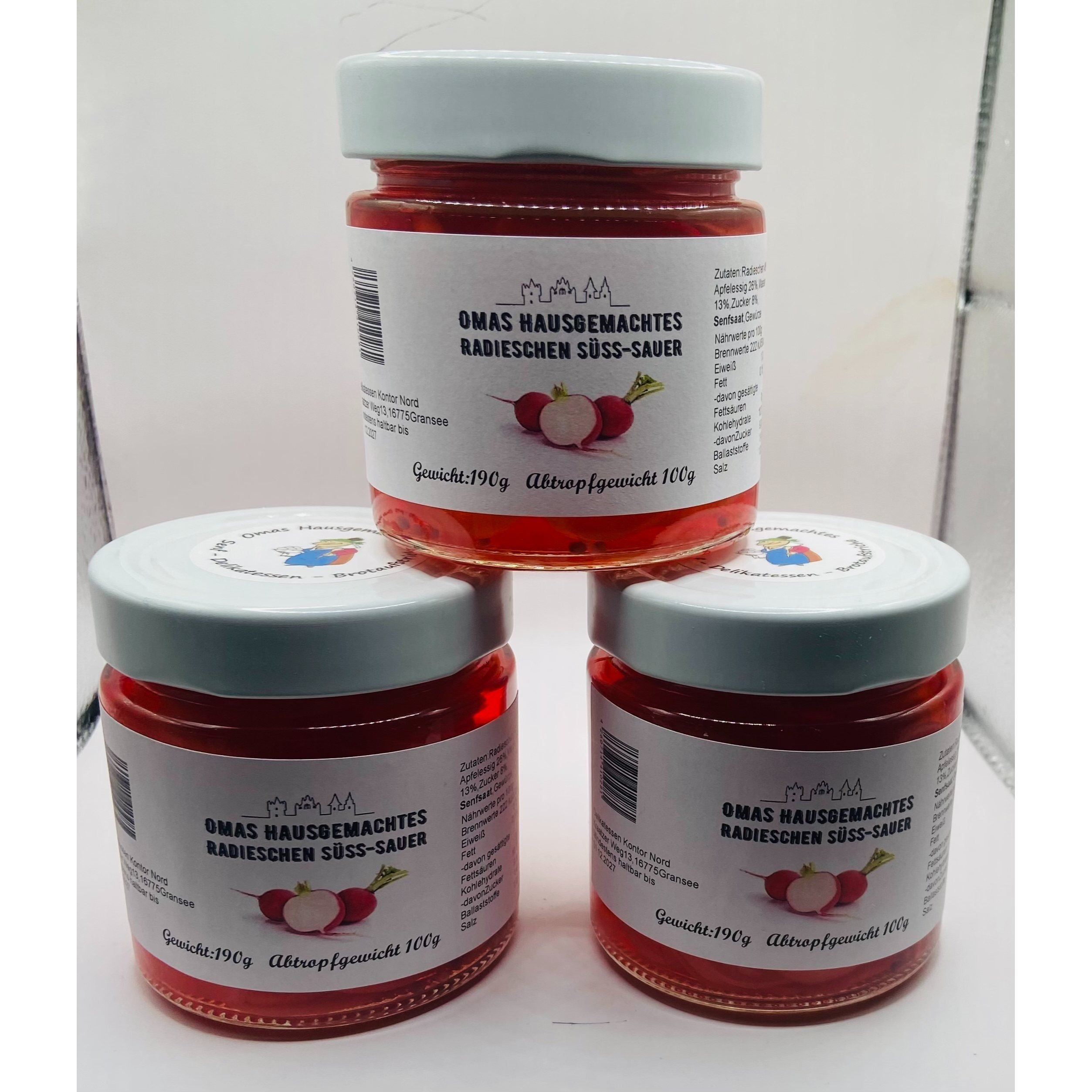 Image of 3 Jars Of Grandma's Homemade Sweet & Sour Radishes, 200g Each