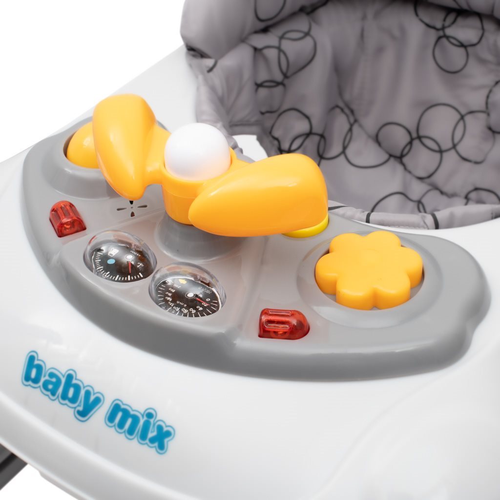 Mobiele Baby Looptrainer Mix Wielen Silicone 360 Multimedia Paneel Lichteffecten Geluid Hoogteverstelling Anti-Kantelsysteem Tot 12kg