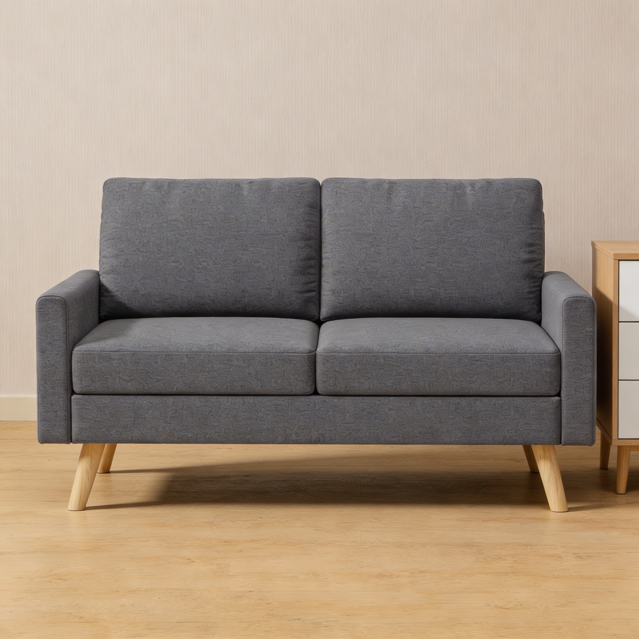 Two-seater Sofa 157x72x85 Cm With Wooden Legs & Floor Clearance, Compact Upholstered Sofa For Apartment, & Office, Coree Dark Gray/light Gray