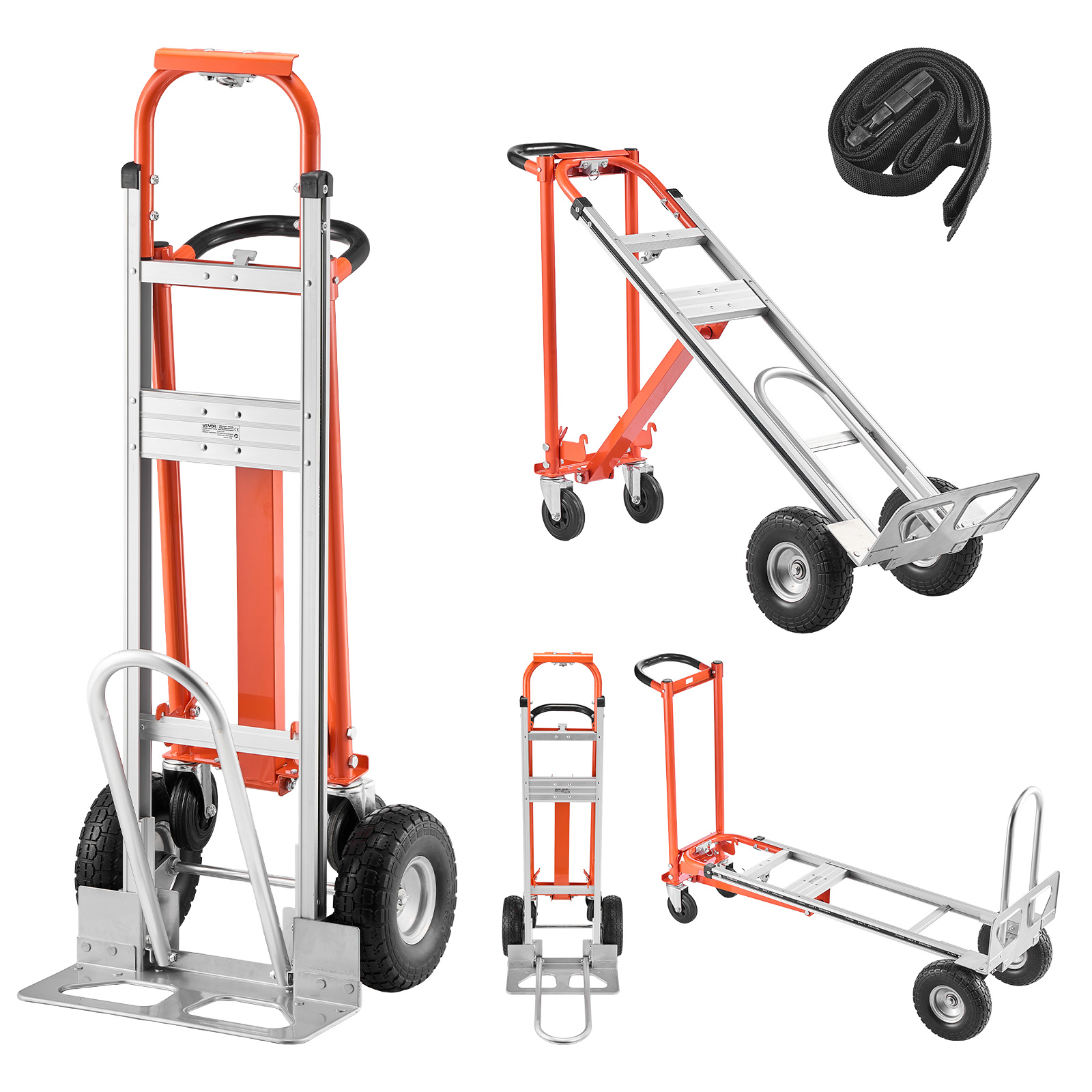 Image of Vevor 4 In 1 Hand Truck, 453.6 Kg Load Capacity For 4-wheel Mode, Convertible Hand Truck Dolly With Non-slip Handle & Wheels, Aluminum Alloy Portable For Moving Home, Office, Warehouse