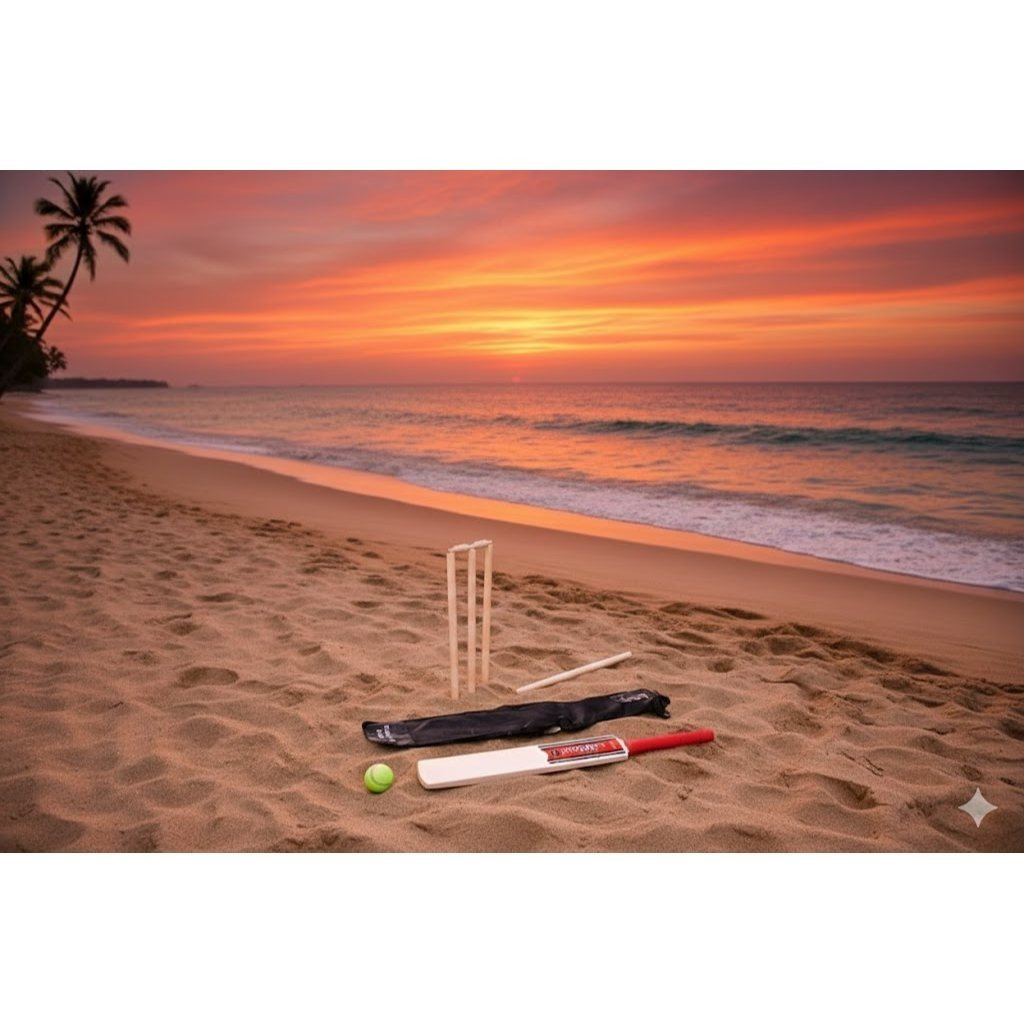 Kids Cricket Set with Rubber Grip Wooden Bat, 4 Stumps & Soft Ball