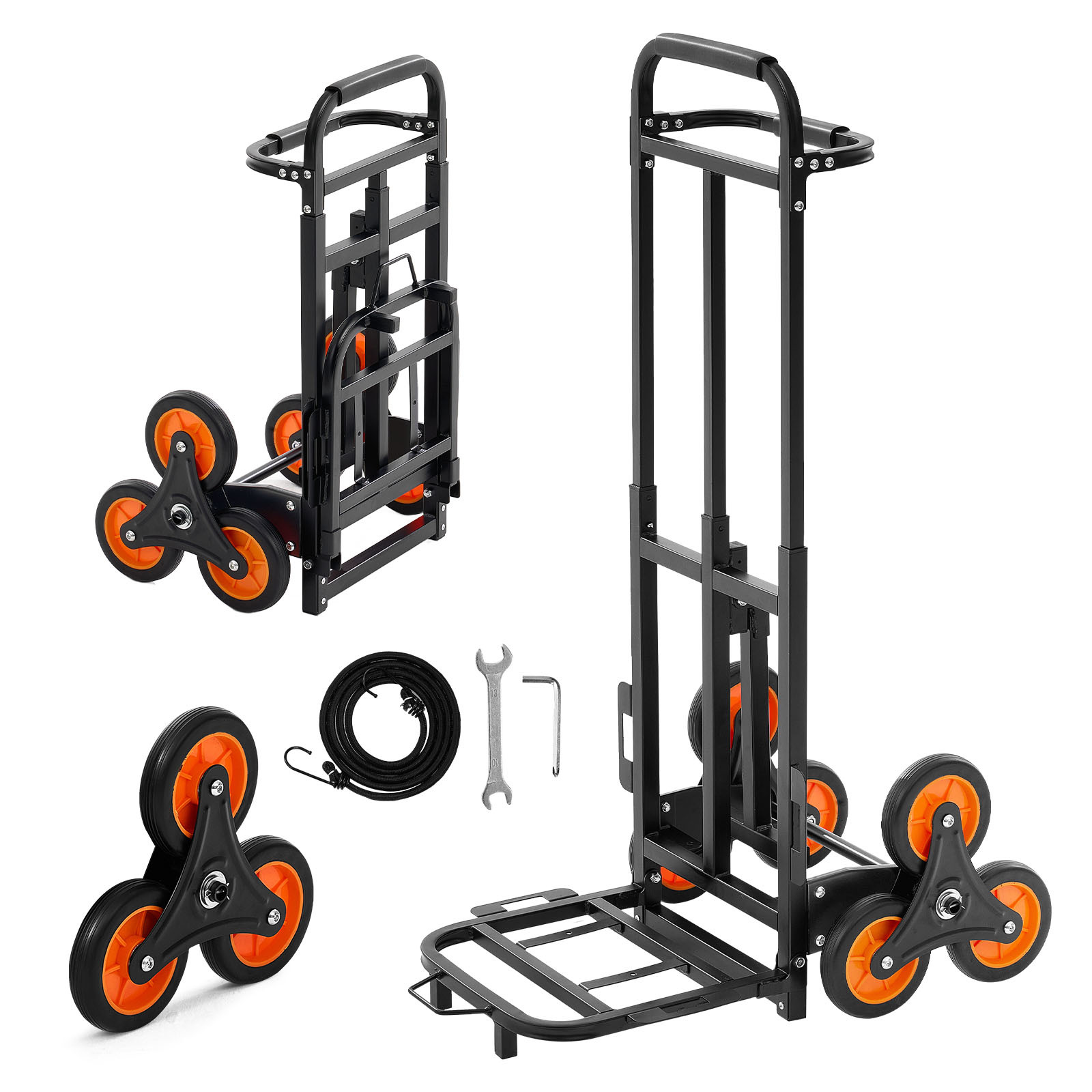 Image of Vevor Stair Climbing Cart, 100 Kg Stair-climbing Capacity, Heavy-duty Folding Trolley Cart With Telescoping Handle, 6 Wheels And 2 Bungee Cords, Stair Climber Dolly For Home, Groceries, Warehouse