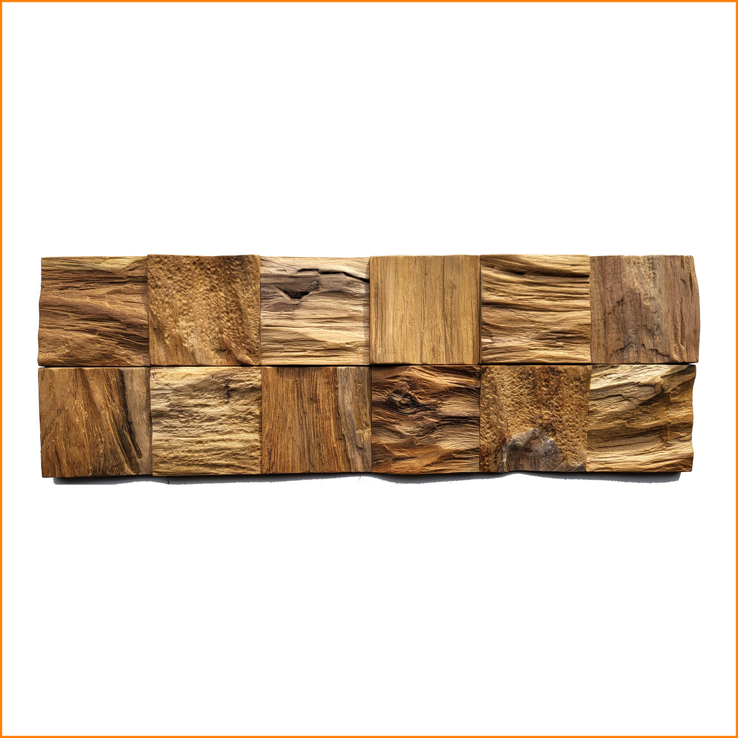 E-shop 1 Modul - Teak-Holz Wandverblender HO-017 – 3D Echtholz Wandverkleidung aus recyceltem Teakholz (ca. 55,2 x 18,4 x 1–3 cm)