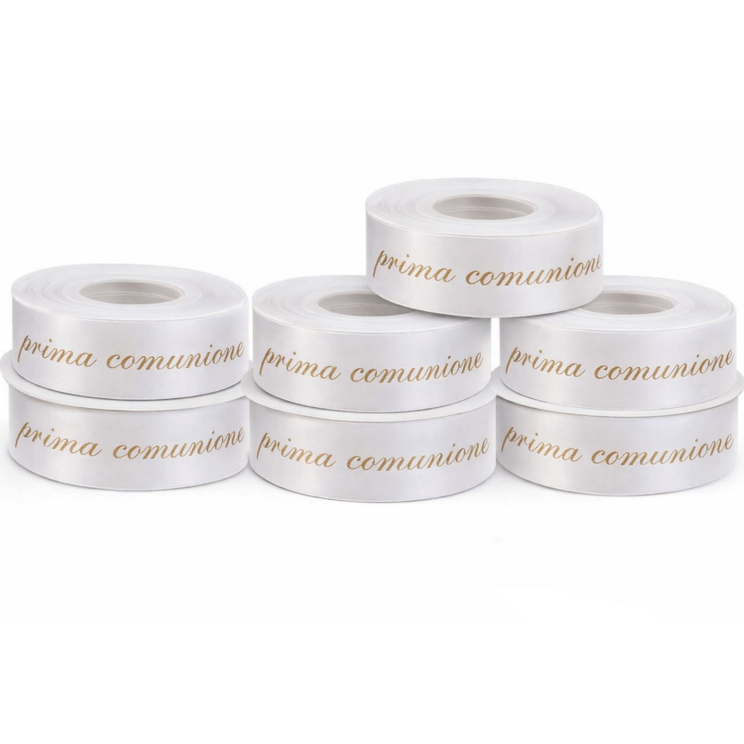 TEMU Set 5 rotoli nastro raso 25mm , stampa Comunione, nastro per bomboniere, comunione, fai da te, decorazioni e pacchi regalo