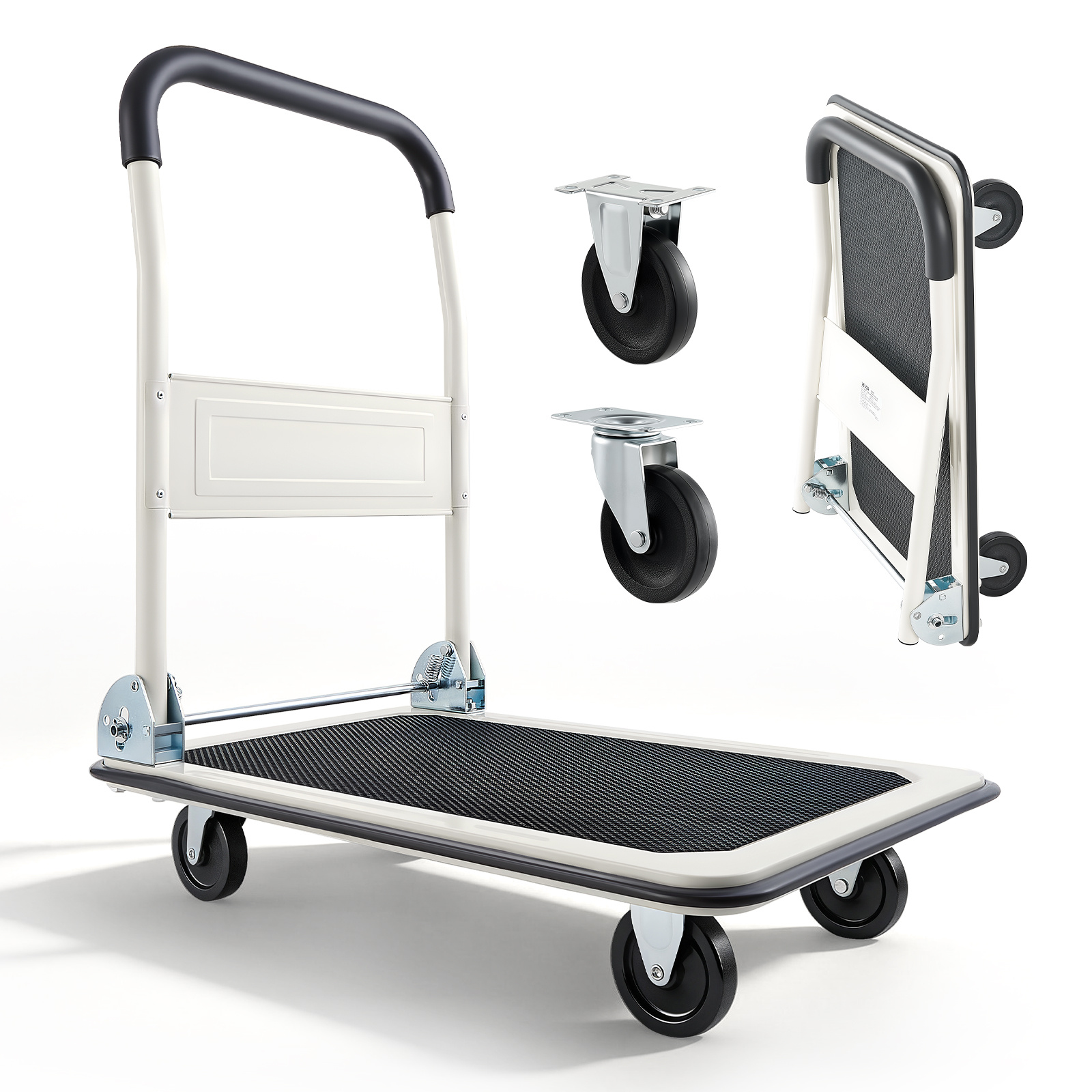 Image of Vevor Foldable Push Cart Dolly, 149.69 Kg Capacity, Folding Platform Truck With Swivel Wheels, Moving Platform Hand Truck Flatbed Cart, Space Push Handle, For , 735 X 480 X 825 Mm