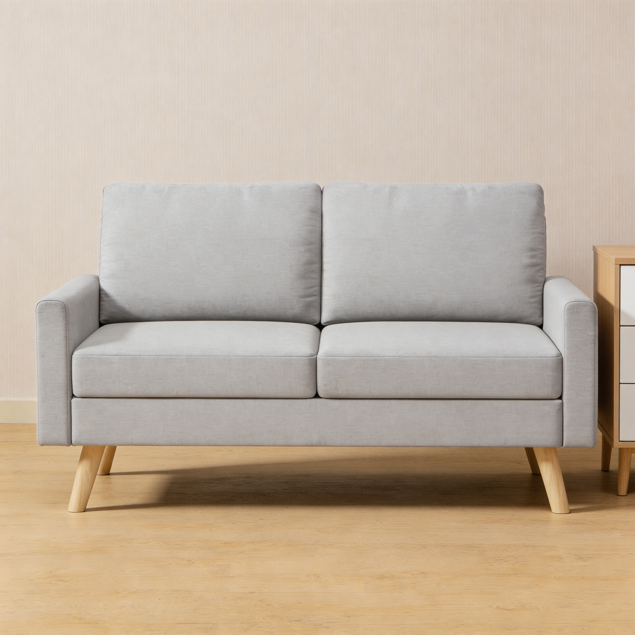 Image of Two-seater Sofa 157x72x85 Cm With Wooden Legs & Floor Clearance, Compact Upholstered Sofa For Apartment, & Office, Coree Dark Gray/light Gray