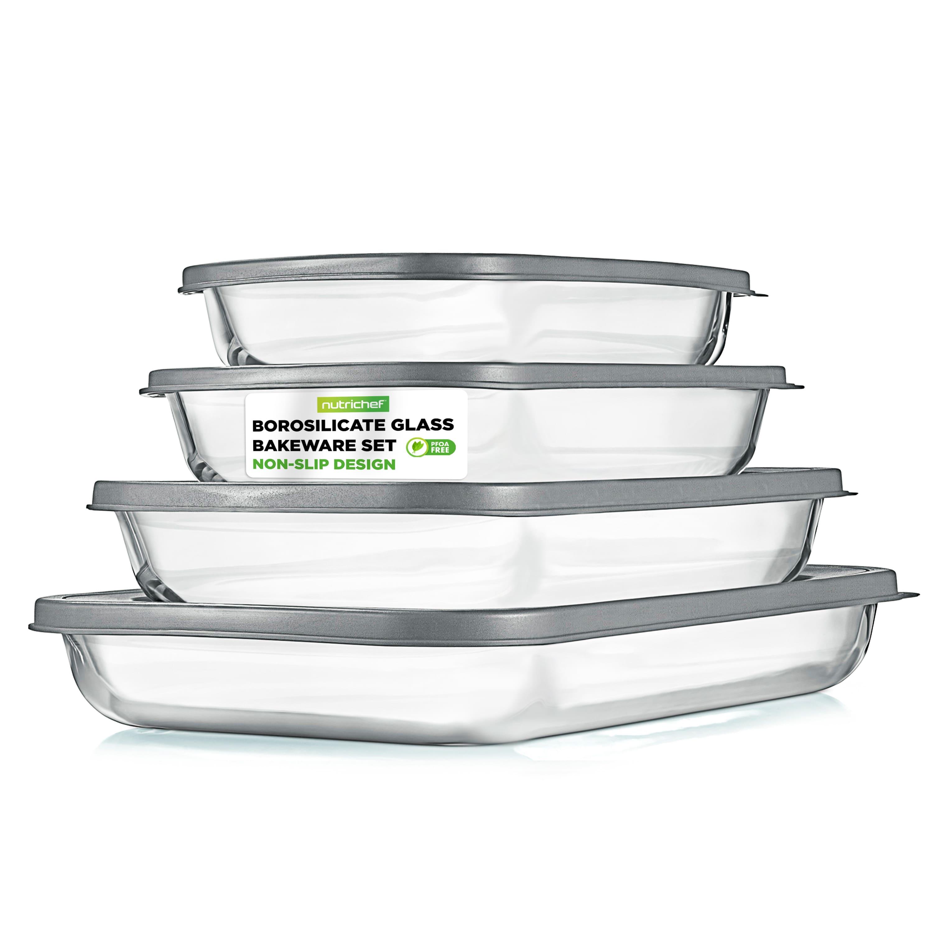 Nutrichef 8-piece Glass Baking Pan Set – 4 Glass Storage Containers With Lids & 4 Bpa-free Freshness Lids – Stackable, Dishwasher Safe, Ideal For Meal Prep & Storage