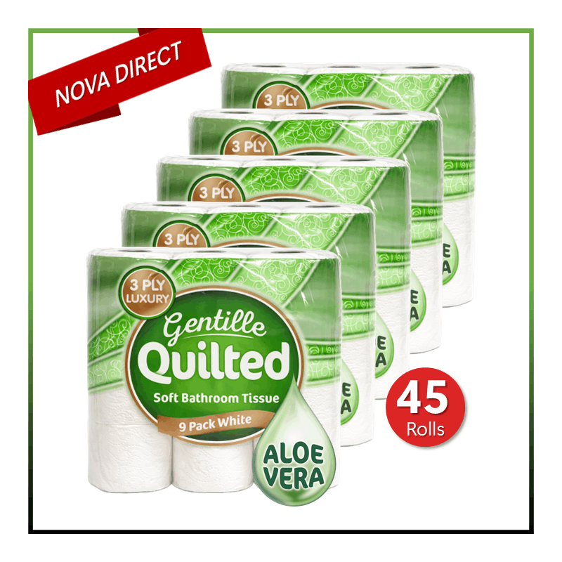 TEMU Toilet Tissue 45 Rolls. Gentille Quilted Bathroom Aloe Vera Tissue Luxury 3-ply Toilet Paper Soft, Strong &