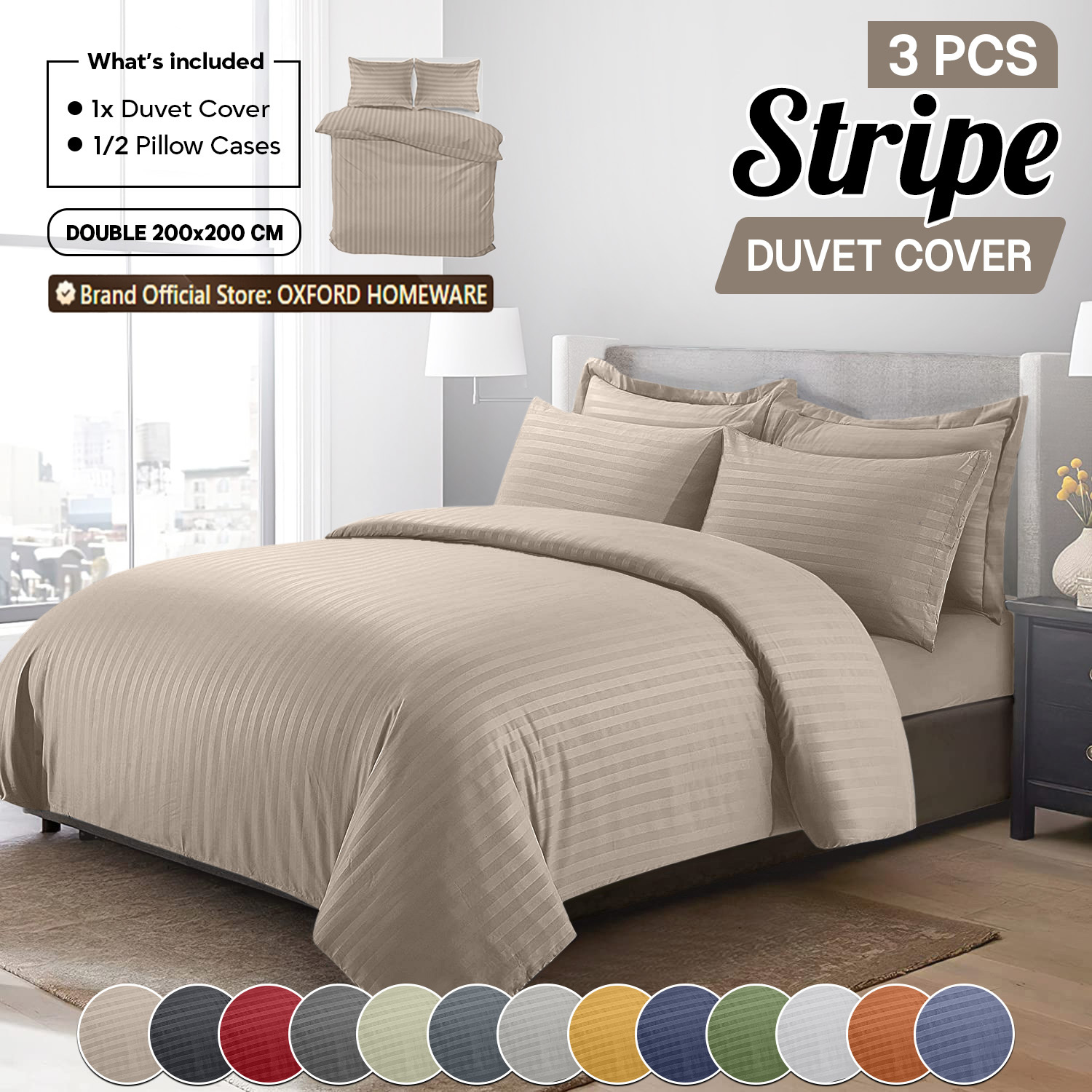 TEMU 3pcs Satin Stripe Duvet Cover Set With Pillowcases – Soft Breathable Bedding, Reversible Lightweight All Season Quilt Cover, , Machine Washable,