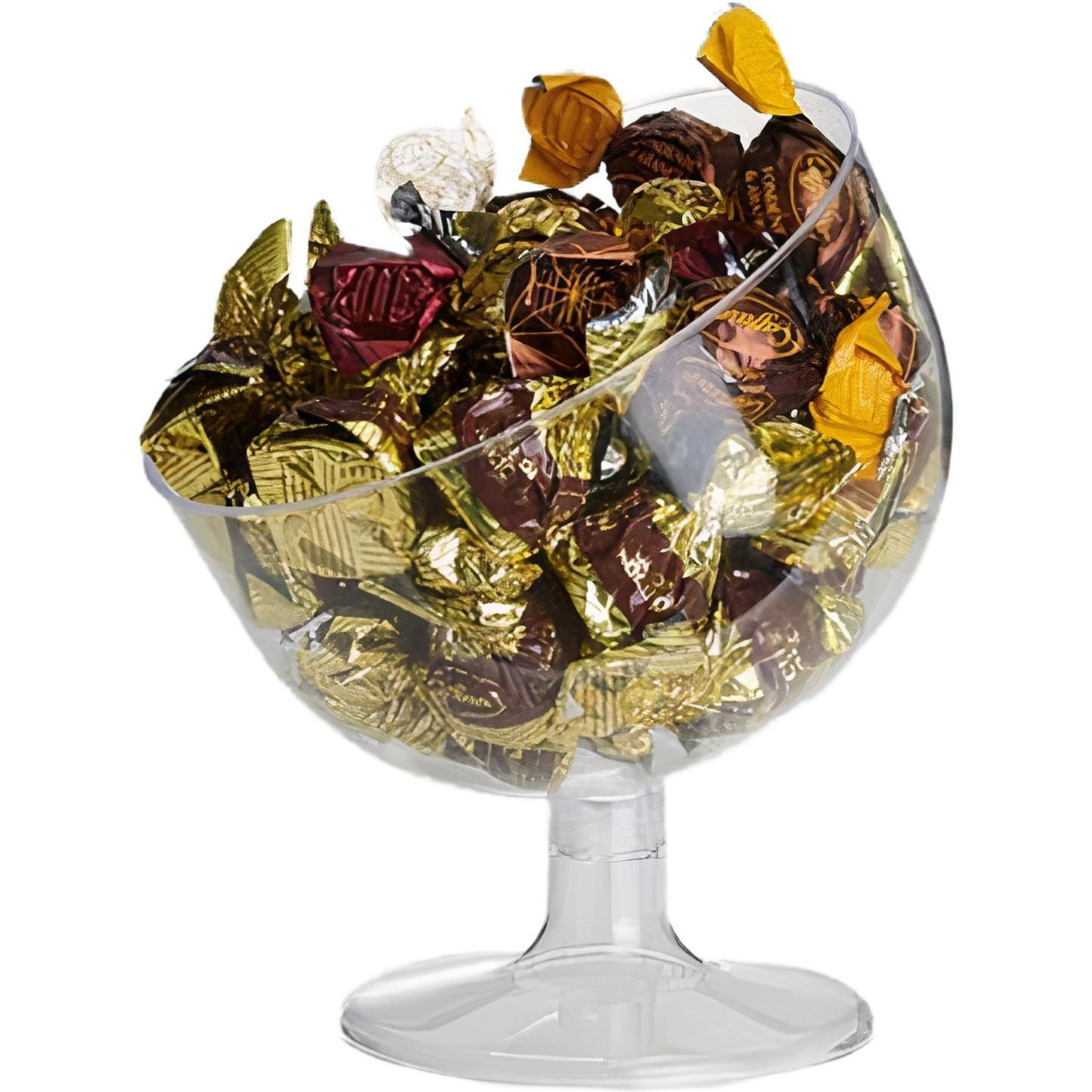 E-shop Geschweifter transparenter Konfetti-Becher mit kurzem Stiel, 16 cm Durchmesser, 24 cm Höhe - Kunststoff