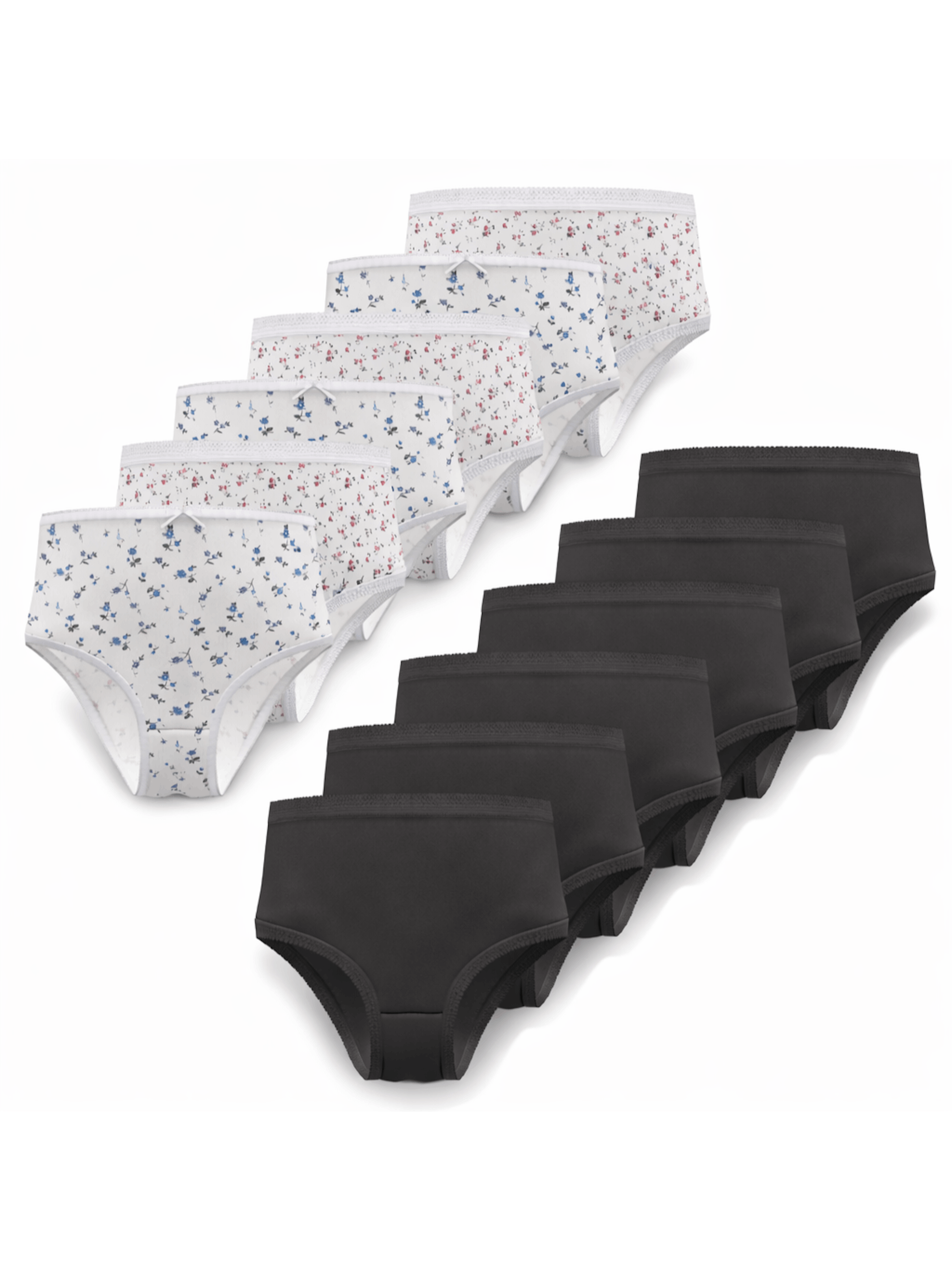 12 Pack Ladies Knickers 100% Cotton - Full Briefs for Women - Womens Knickers In White, Black, Pastel Colours, or Floral Print - Soft, Comfortable, Stretch Womens Underwear with Elastic Waist