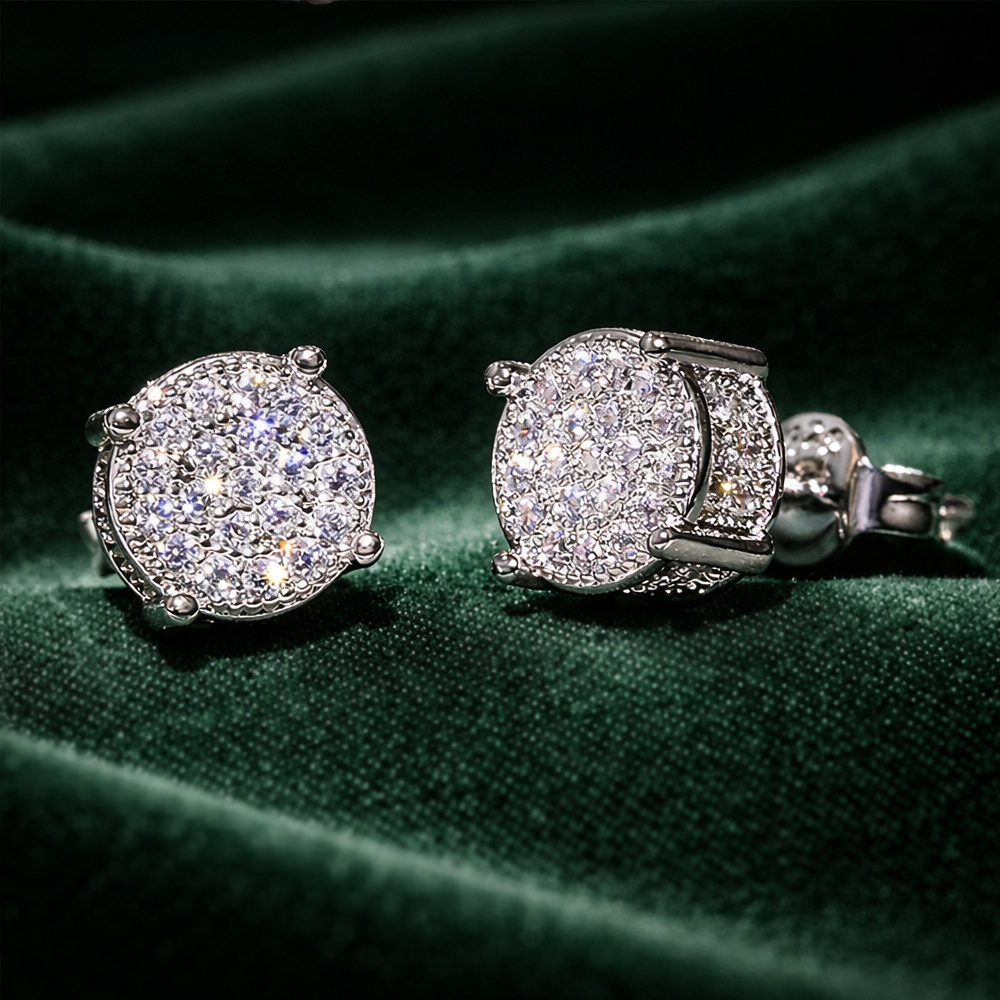 Image of 925 Silver-plated Stud Earrings With Cubic Zirconia – Round Cluster Earrings For Women, & Sparkling, With High-gloss Finish