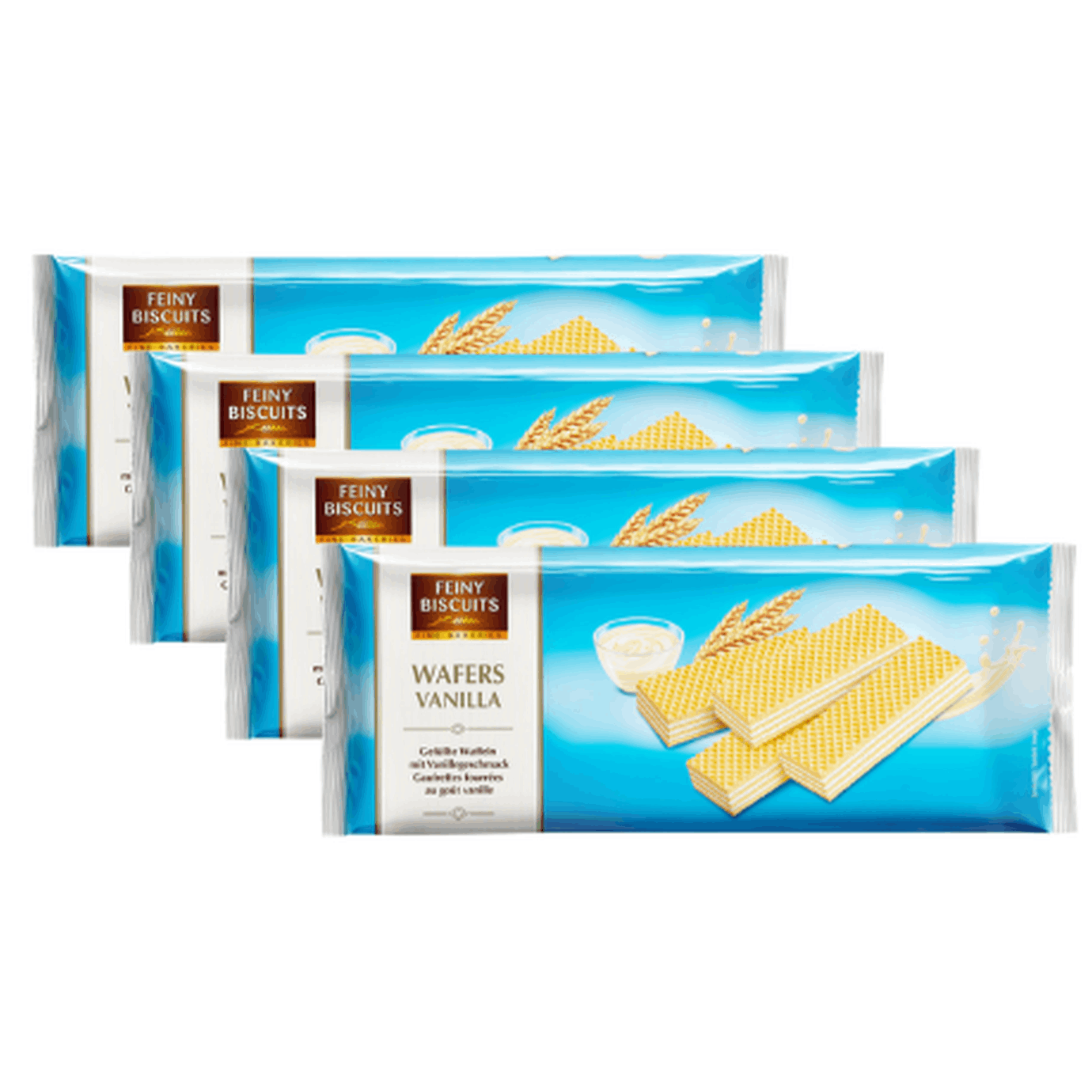 Image of Delicate Biscuit Waffles With Vanilla Cream Filling 4 X 250g - Crispy Waffle Slices With Fine Vanilla Cream - 1kg Stock Pack - Creamy Delight For Every Day