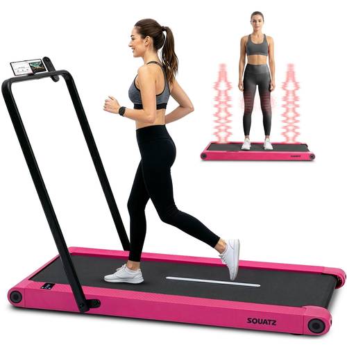 2-in-1 walking pad laufband mit handlauf & vibrationsplatten - kompakte walking pad mit led-display, gerätehalter, leisem 1,0-ps-motor & fernbedienung für fitness zu hause oder im büro (rosa)