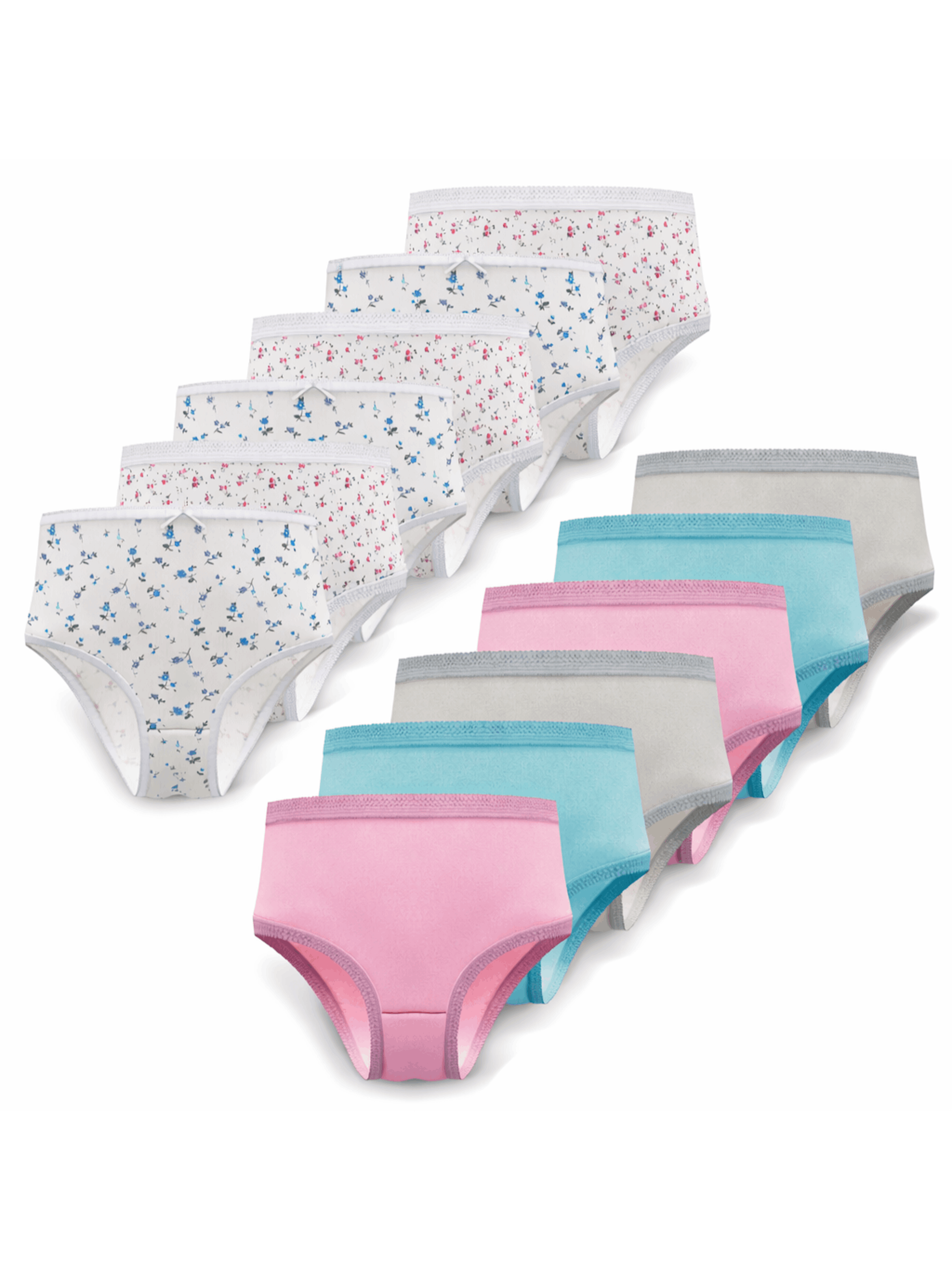 12 Pack Ladies Knickers 100% Cotton - Full Briefs for Women - Womens Knickers In White, Black, Pastel Colours, or Floral Print - Soft, Comfortable, Stretch Womens Underwear with Elastic Waist