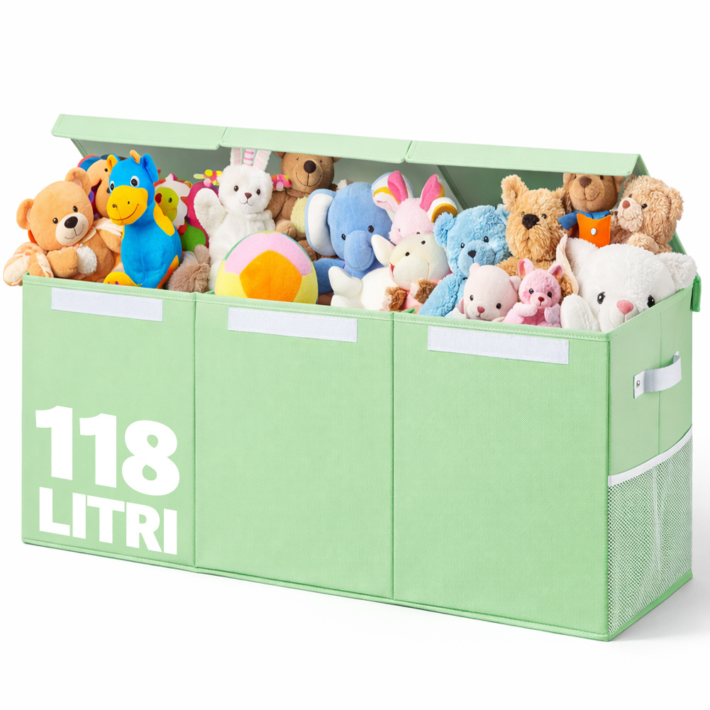 TEMU BAKAJI Scatole Portagiochi per Bambini, Scatola Portaoggetti con e 3 Scomparti, Porta Giochi da Cameretta Pieghevole in TNT, Scatole Organizer
