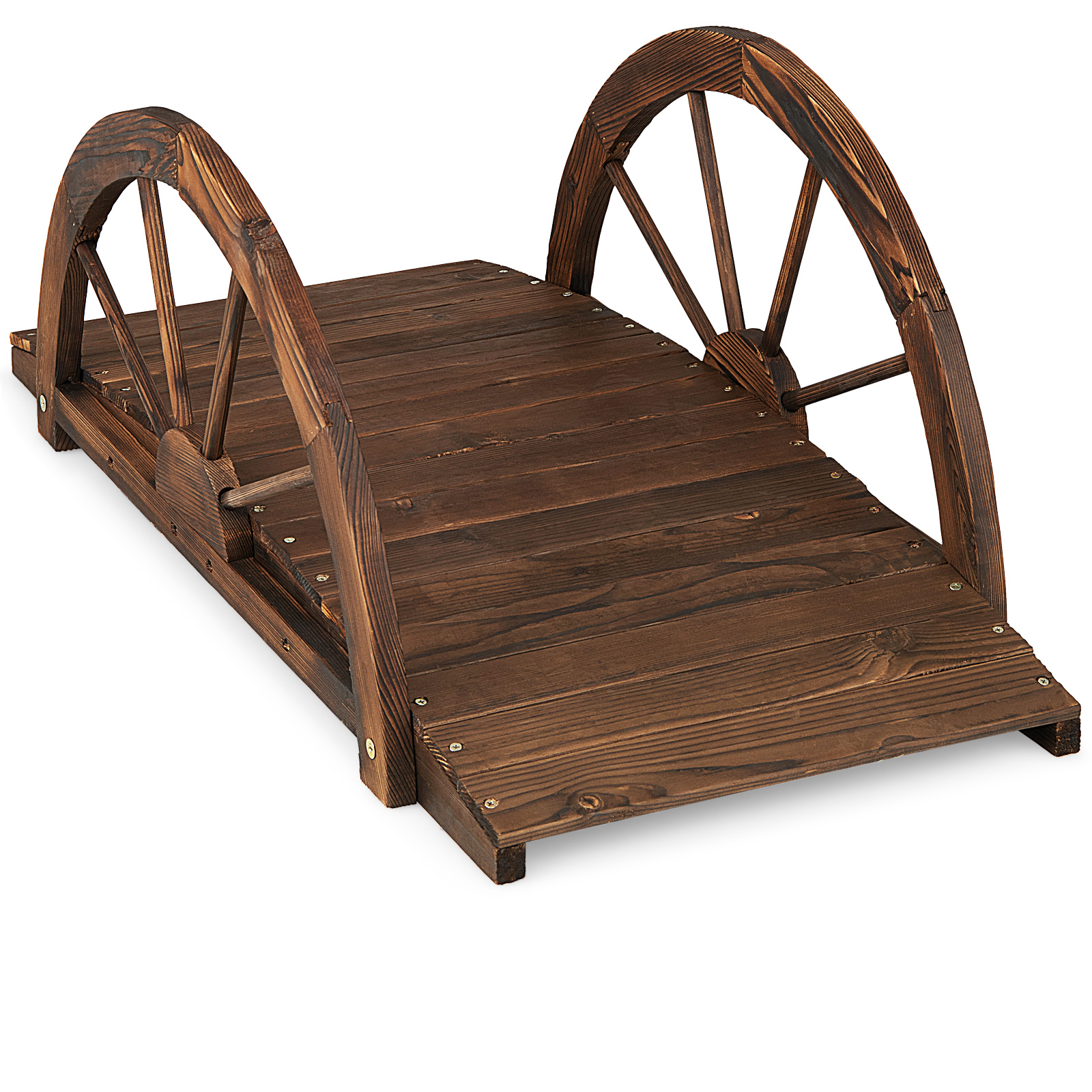 Image of 3.3 Ft Wooden , Classic Arc Half-wheel Safety Rails, Weather-resistant Fir Construction, Decorative Pond Landscaping For Outside