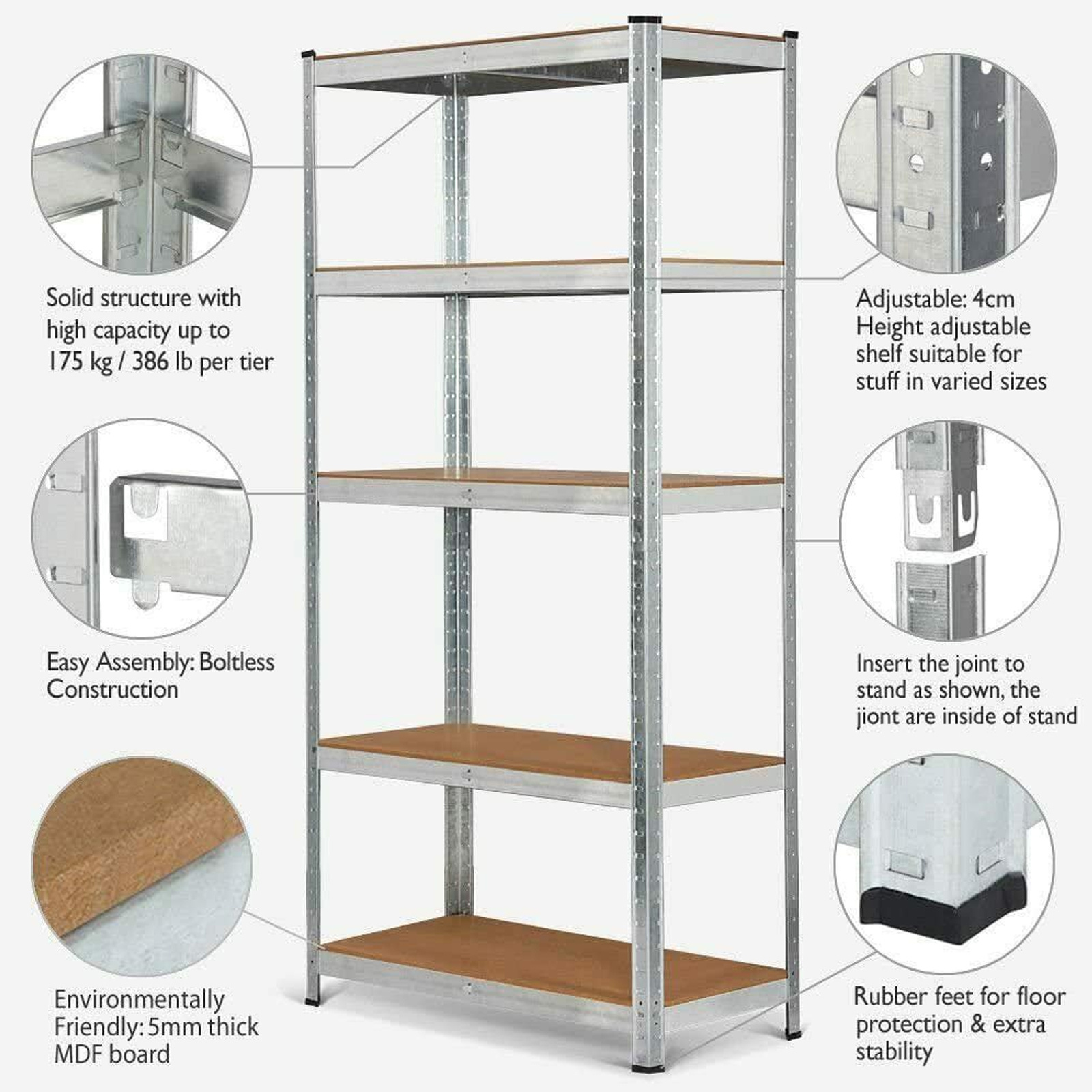 heavy duty 5 tier garage shelving units kitchen storage shelves metal storage shelves shed utility rack greenhouse shelving garage shelving storage shelves unit 175kg load per shelf 150cm x 70cm x 30cm galvanised details 3