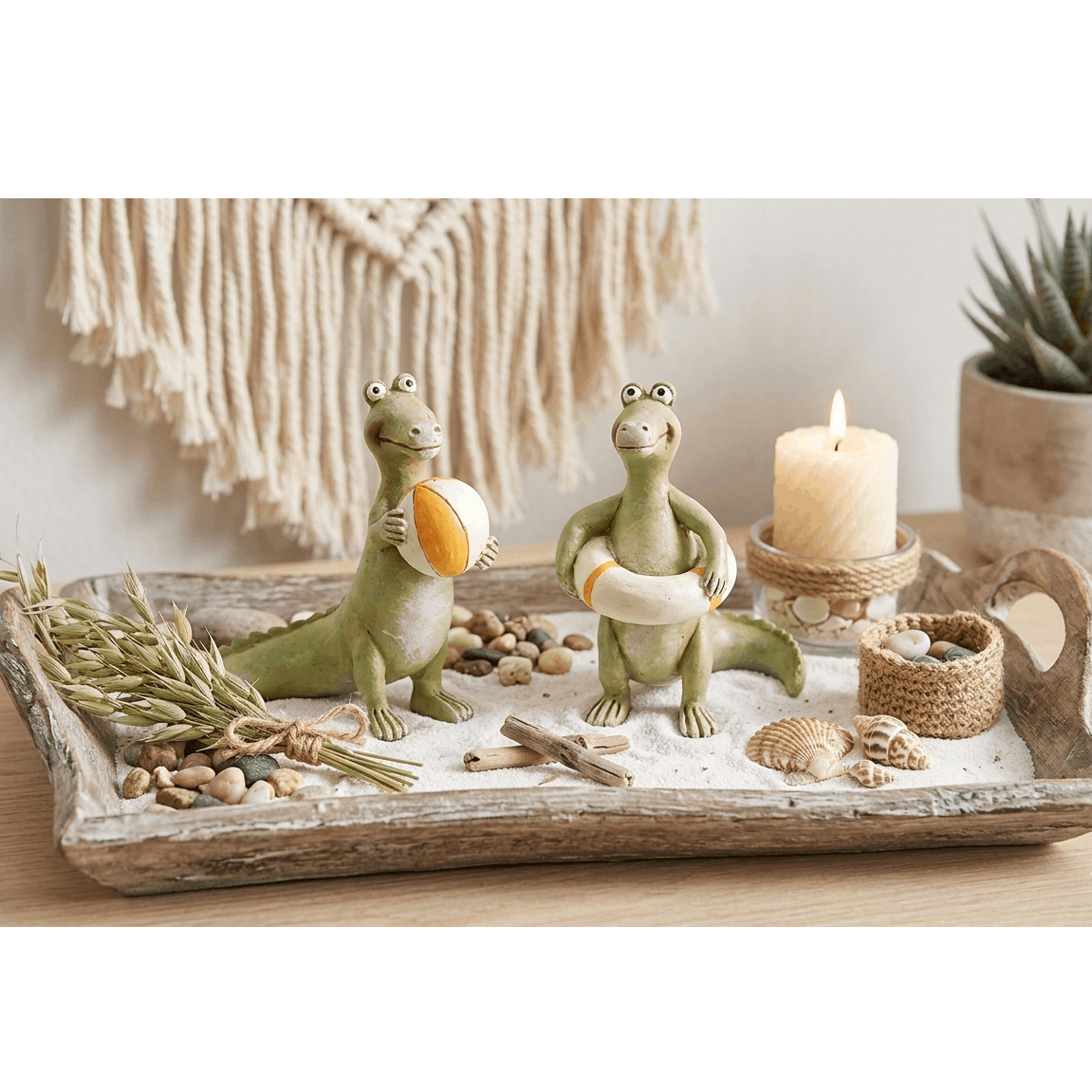 Image of Funny Decorative Crocodile With Swim Ring & Ball – Maritime Miniature Figure Made Of Polyresin For Bathroom, Shelf & Gift (8 Cm)