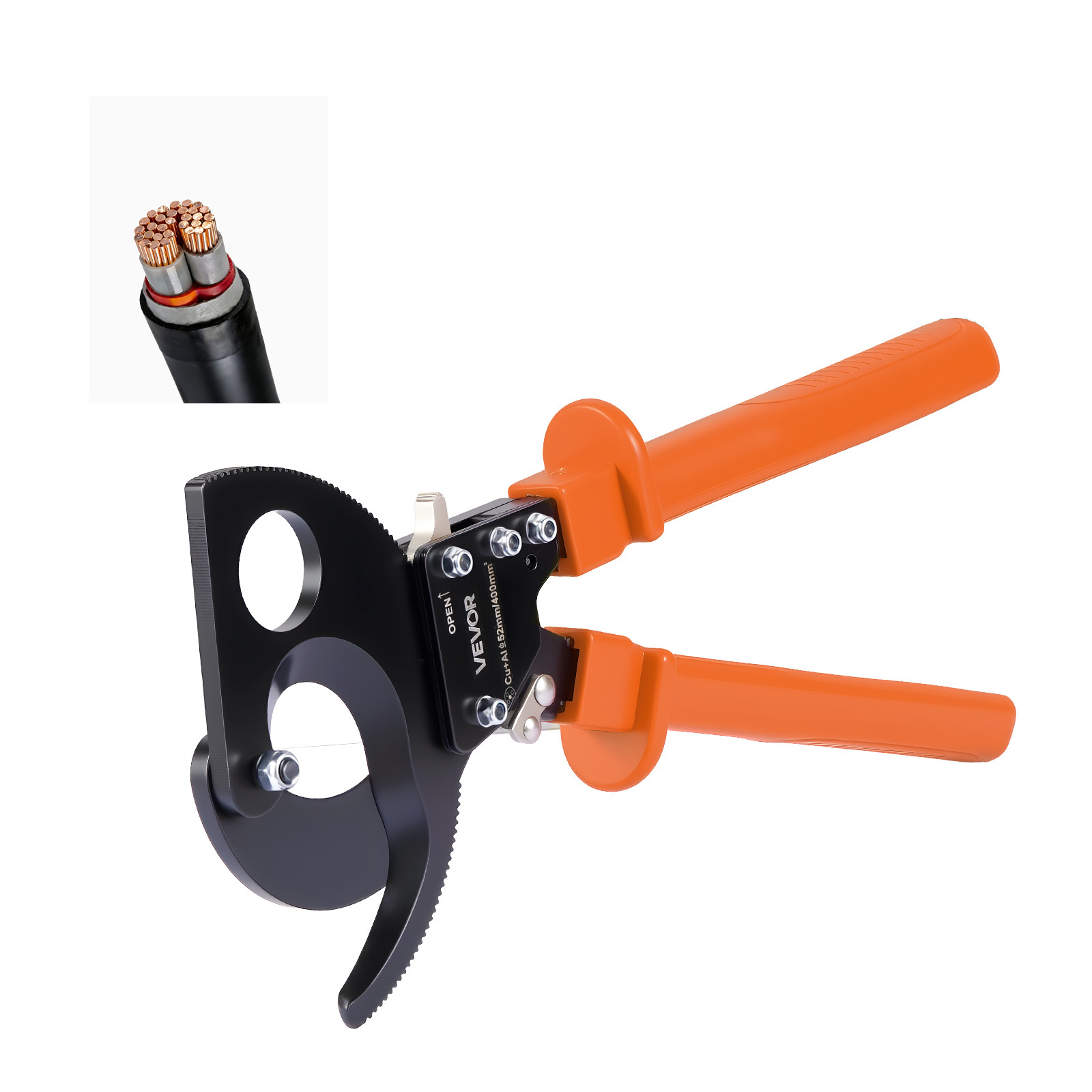 Image of Vevor Ratcheting Cable Cutter, Spring Steel With Pvc-coated Handles, Quick-release Button, Heavy Duty Ratchet Cable Wire Cutter For Cutting Copper & Aluminum Cables Up To 800 / 400 Mm²