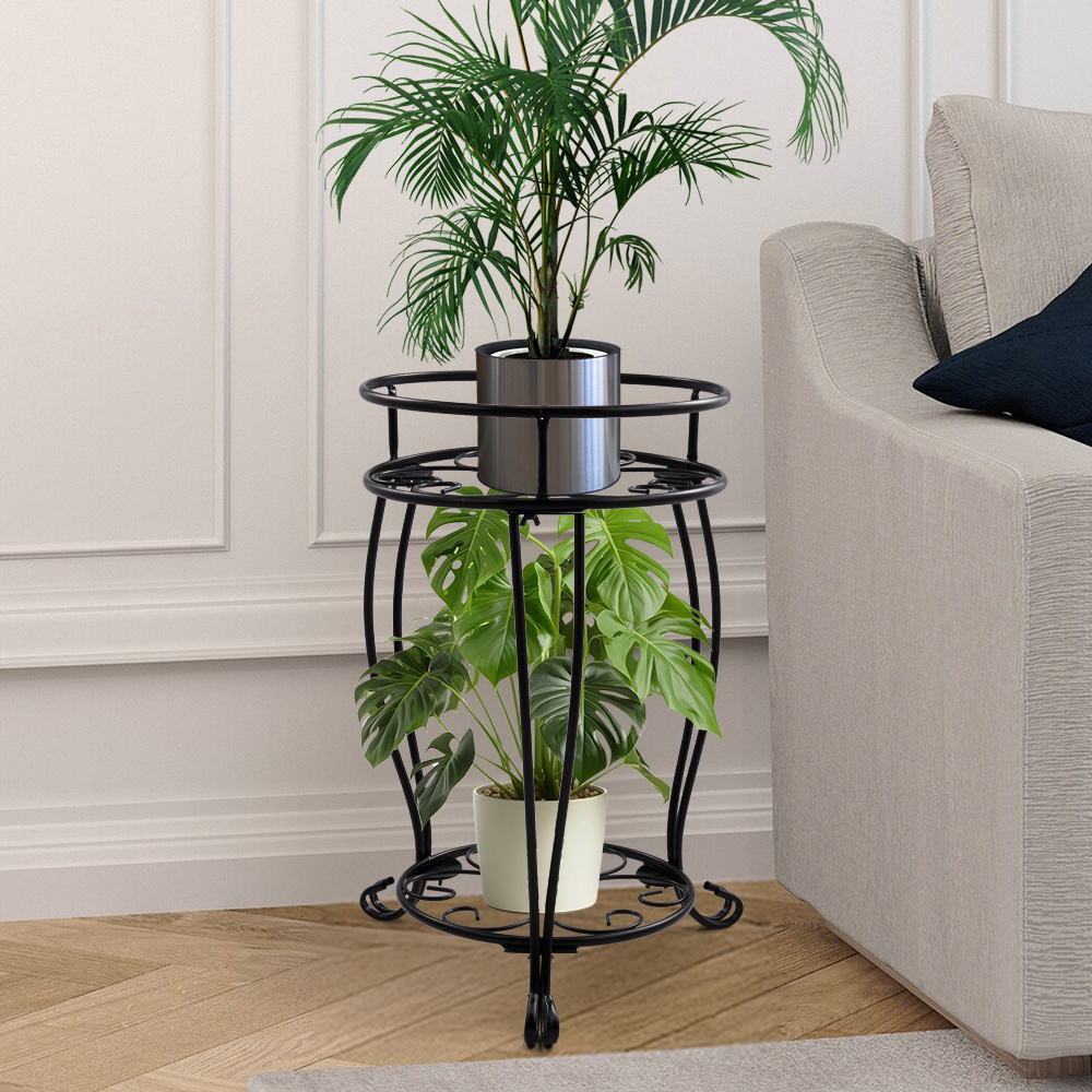 TEMU 1pc Black Ironwork Double-layer Pergola, Floor-standing Balcony Pergola Plant Rack, Three-quarter Circular Gasket Style, Suitable For Garden ,
