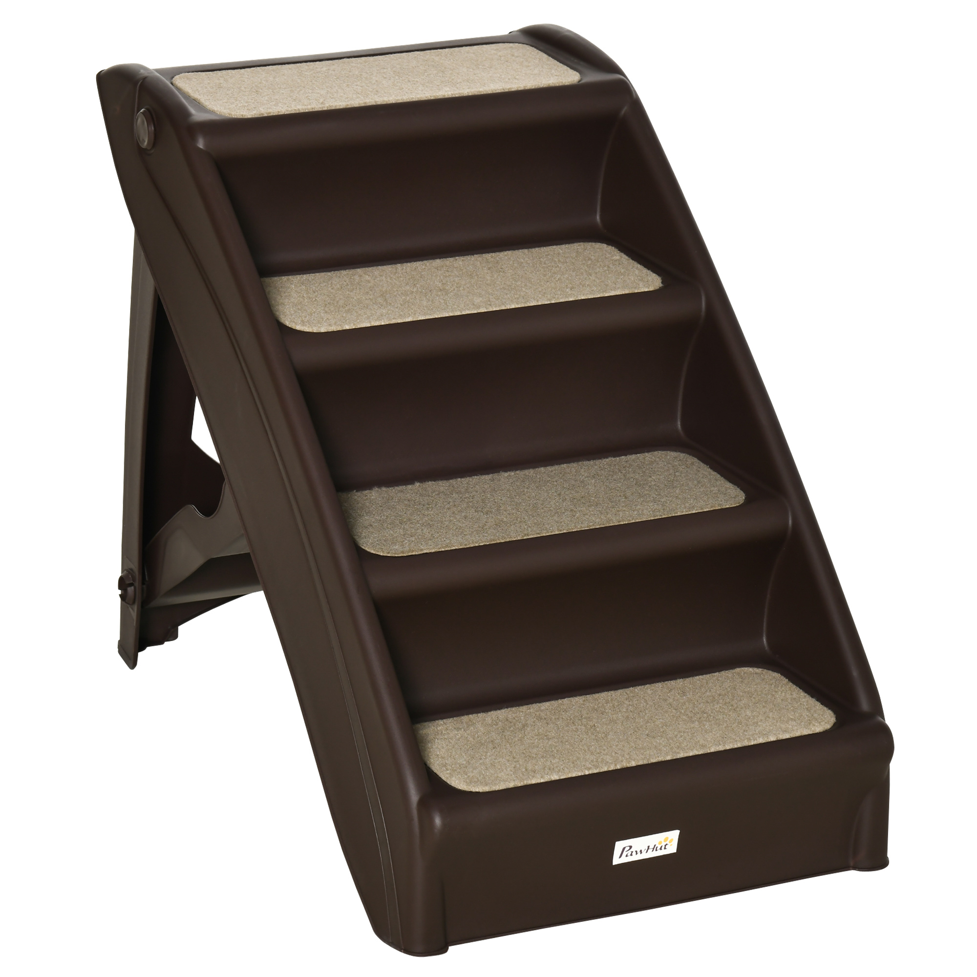 Pawhut 4-step Folding Pet Stair Step For Dogs Cats Portable With Non-slip Mats For Bed Sofa 20 Kg Load 62x38x49.5 Cm Dark Brown