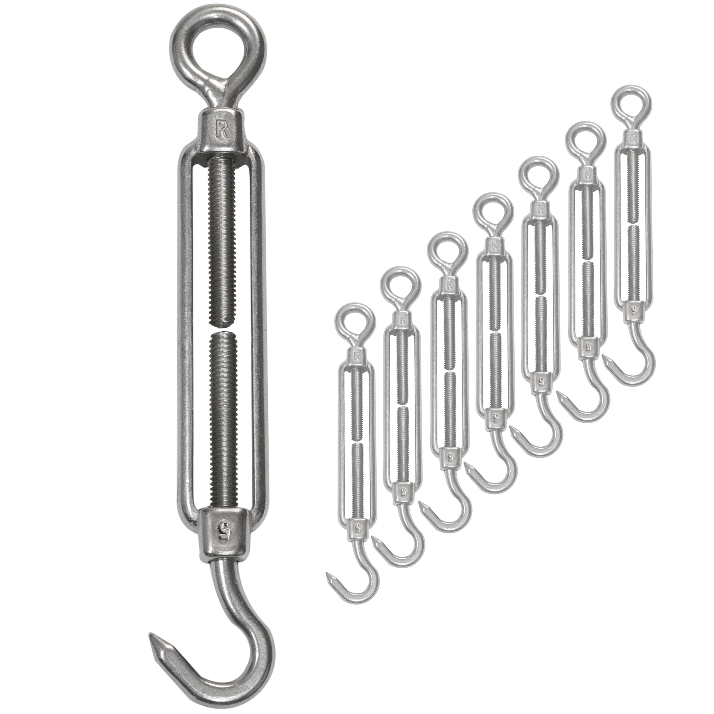 Image of 8x Stainless Steel Tensioner For Sun Sail Tension Screw Ø 5mm - M5 - Hook+eyelet - V2a Rope Tensioner Sail Tensioner - 11-17cm Long Fastening Material For Sun Sail